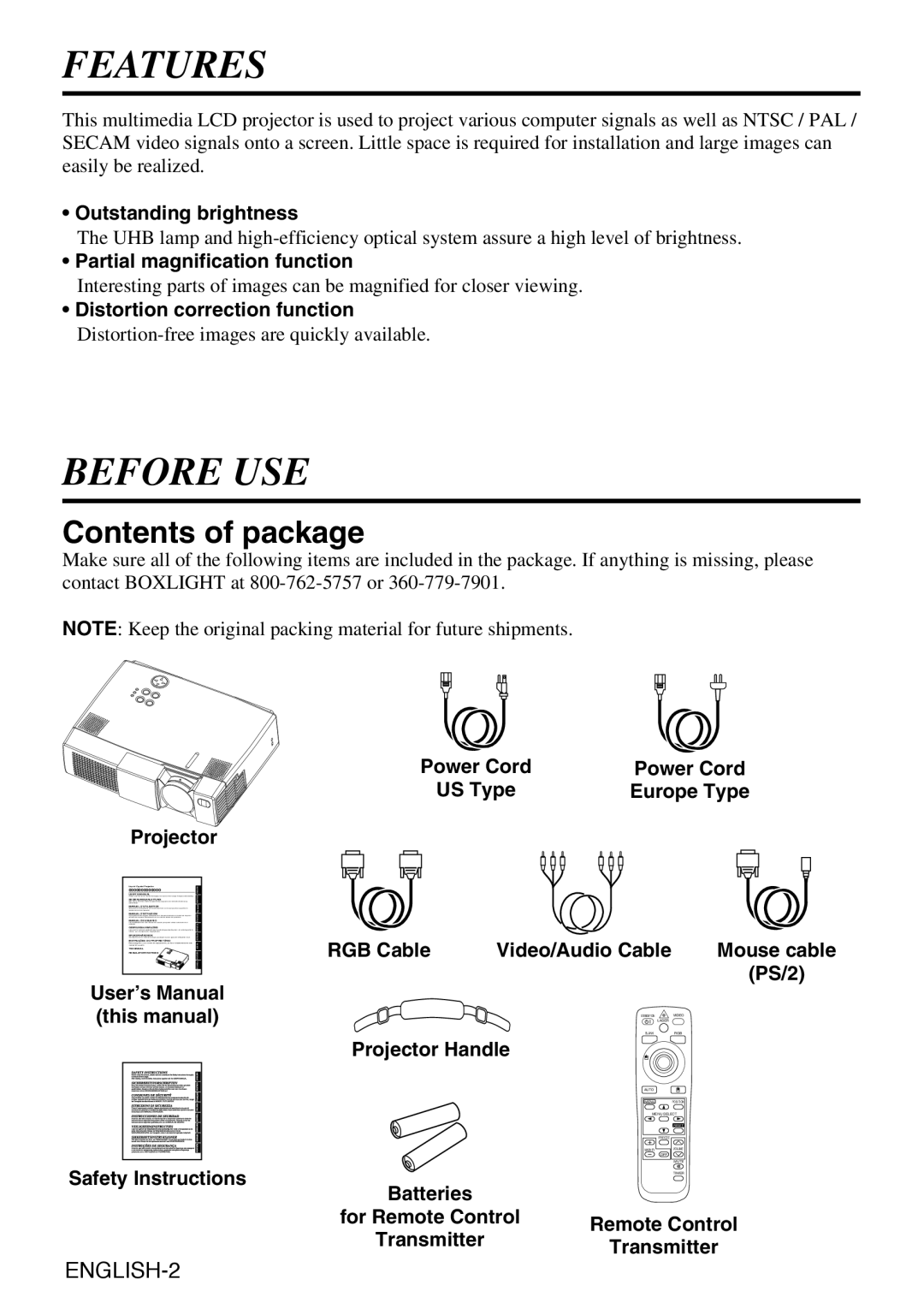 Grundig CP-731i user manual Features, Before USE, Contents of package 