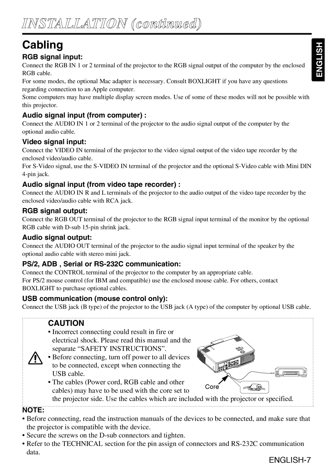 Grundig CP-731i user manual Installation, Cabling 