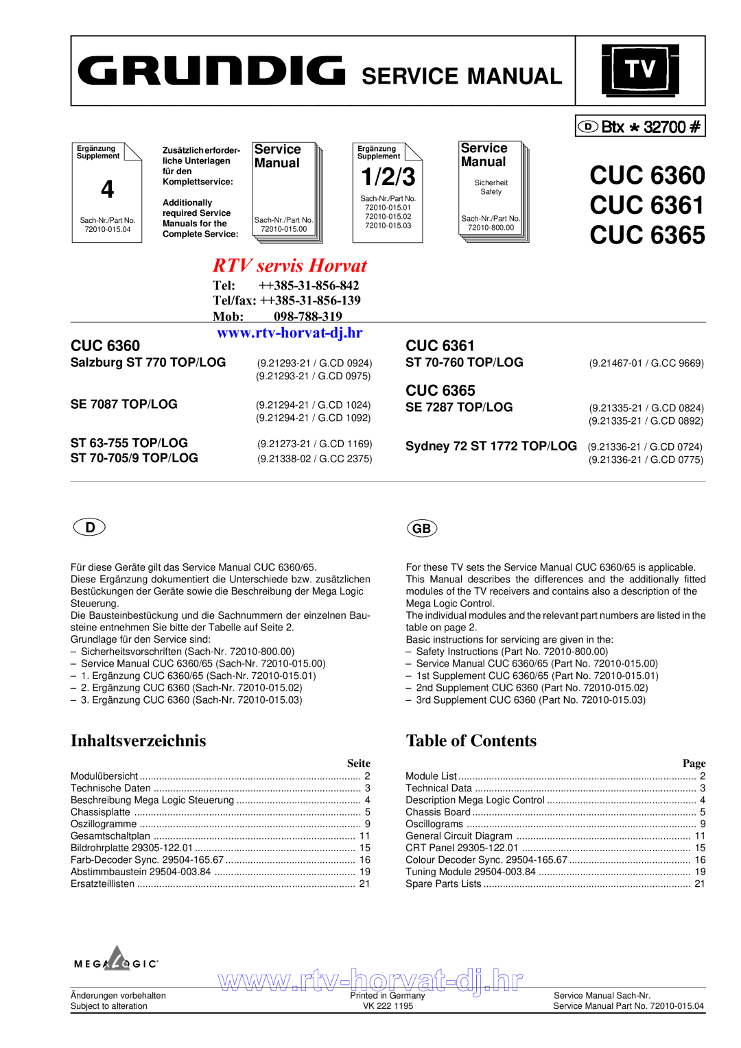 Grundig CUC 6365 service manual CUC 6360 CUC 6361 CUC 