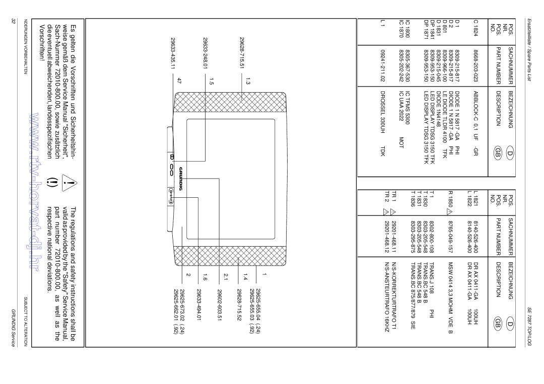 Grundig CUC 6361 ABBLOCK-C 0,1 UF, LE Diode Tldr TFK, LED Display Tdsg 3150 TFK, Mot, Trans.J Phi, Korrekturtrafo T1 