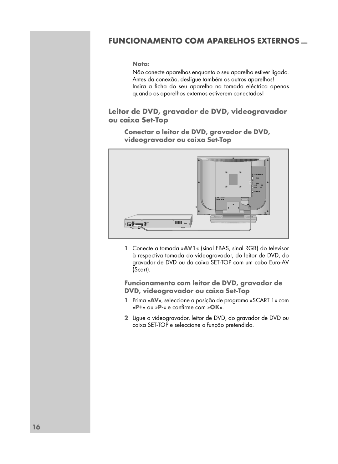 Grundig DAVIO 15-5710 manual Funcionamento COM Aparelhos Externos 