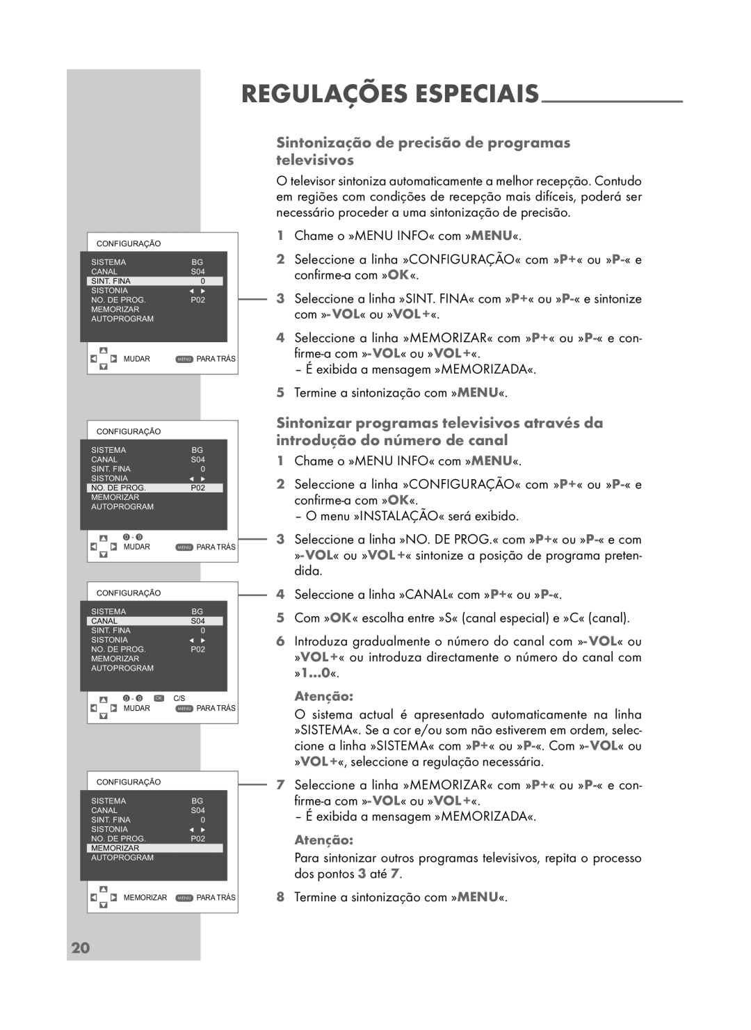 Grundig DAVIO 15-5710 manual Sintonização de precisão de programas televisivos 