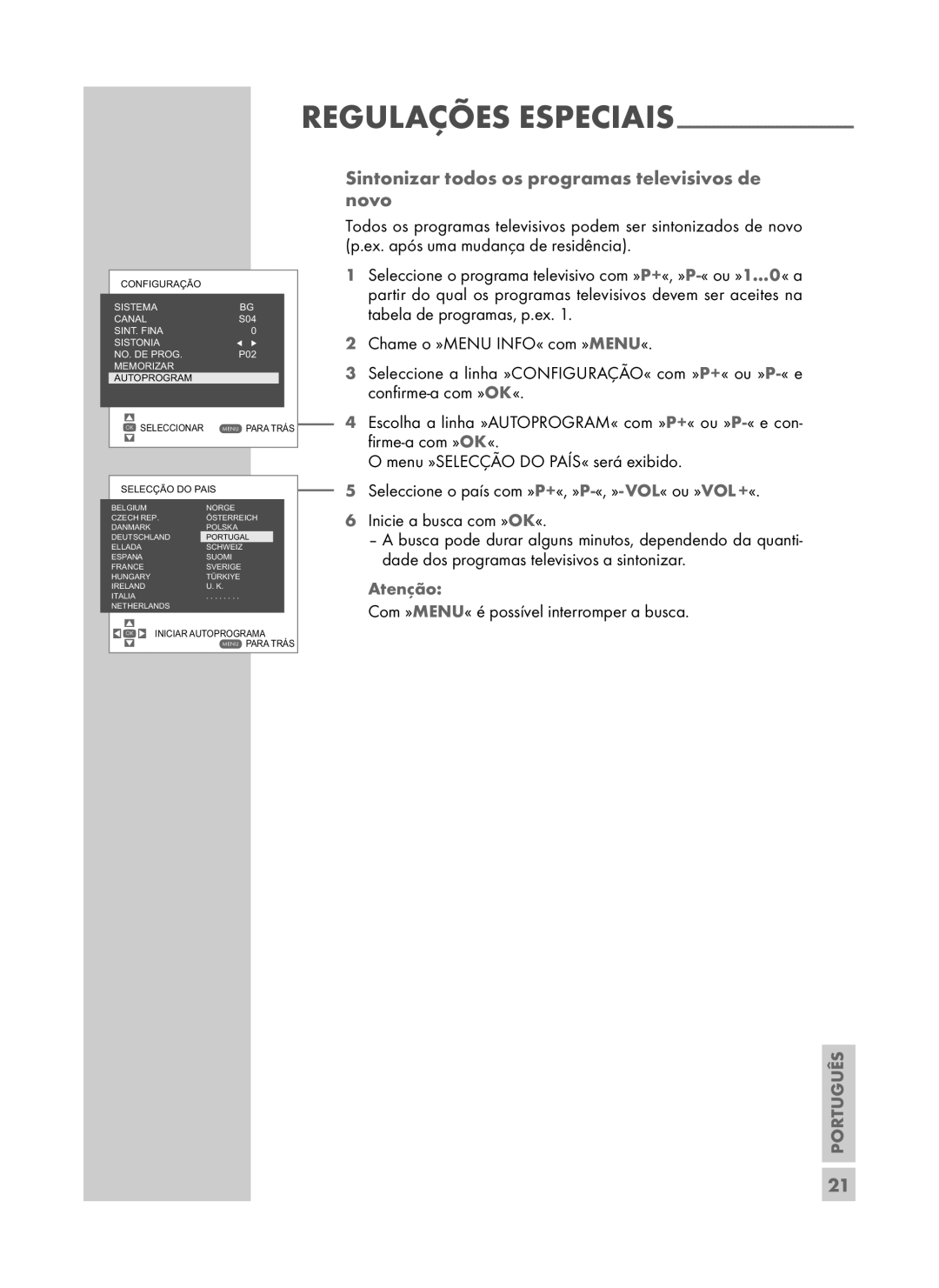 Grundig DAVIO 15-5710 manual Sintonizar todos os programas televisivos de novo 