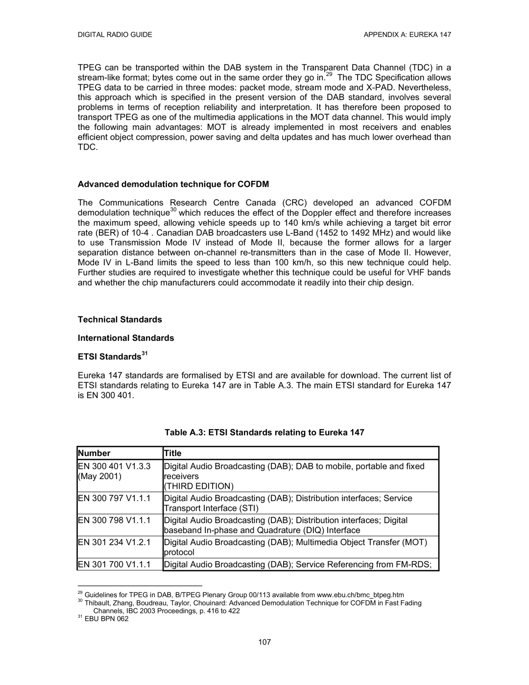 Grundig Digital Radio Advanced demodulation technique for Cofdm, Table A.3 Etsi Standards relating to Eureka, Number Title 