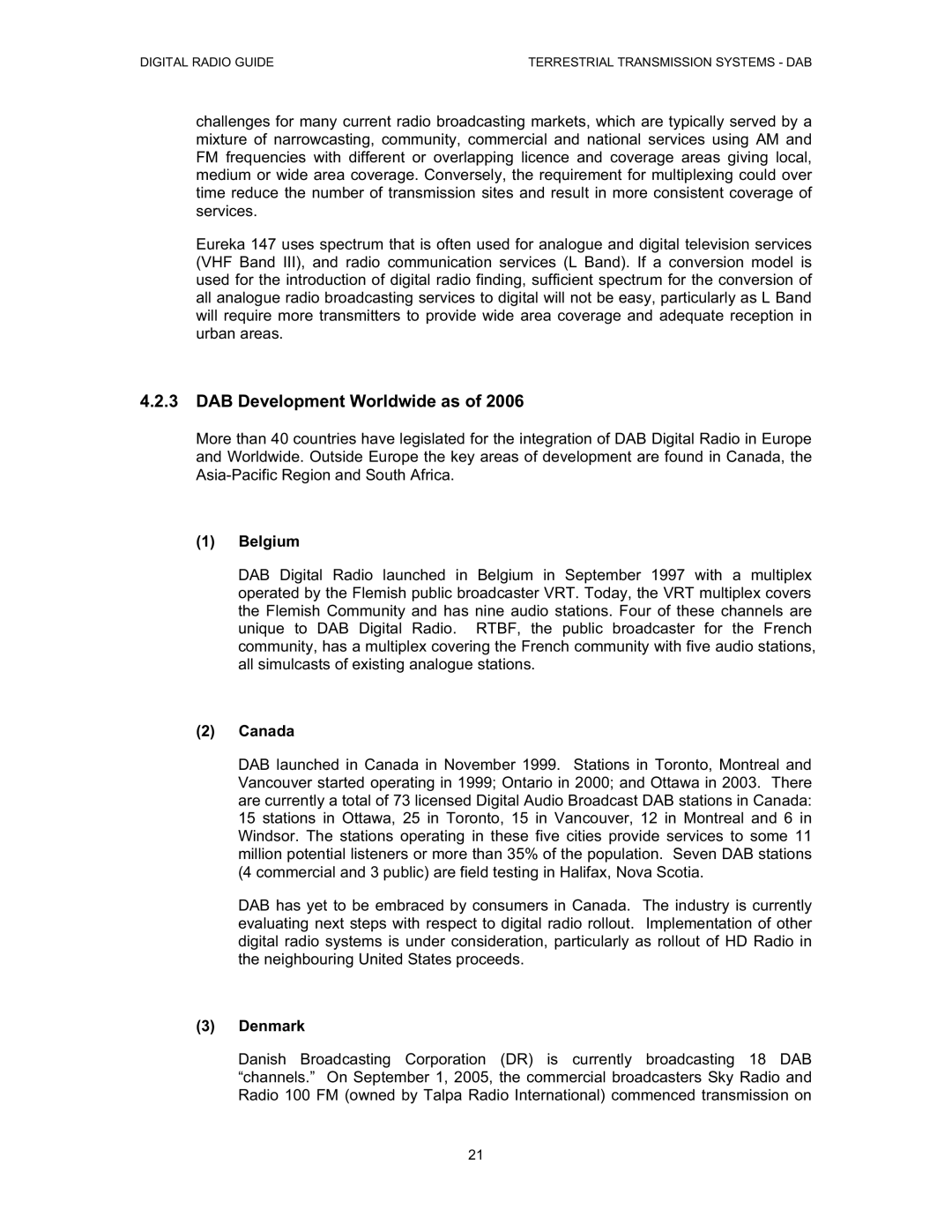 Grundig Digital Radio manual DAB Development Worldwide as, Belgium, Canada, Denmark 