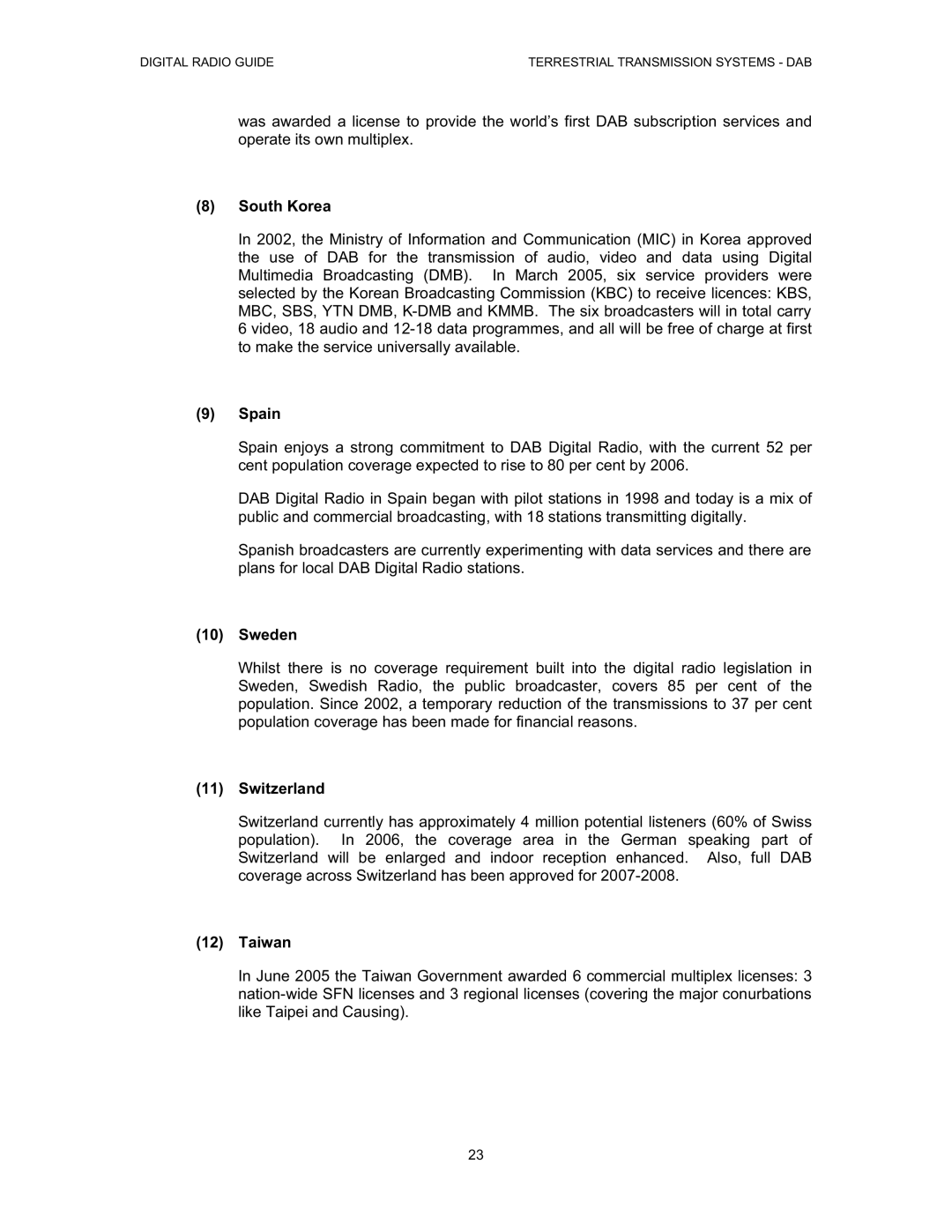 Grundig Digital Radio manual South Korea, Spain, Sweden, Switzerland, Taiwan 