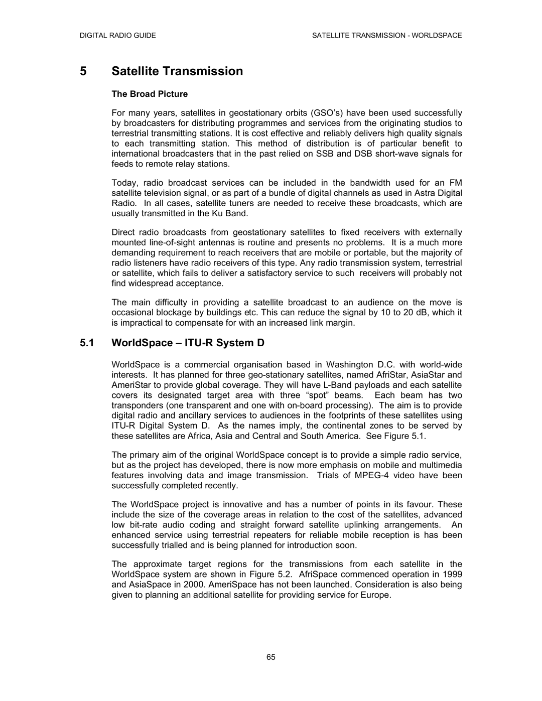 Grundig Digital Radio manual Satellite Transmission, WorldSpace ITU-R System D, Broad Picture 