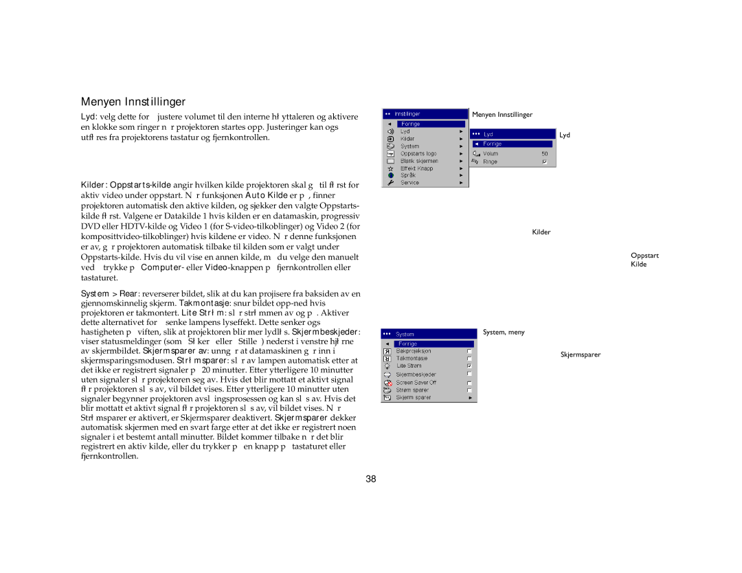 Grundig DLPTM Projector manual Menyen Innstillinger 