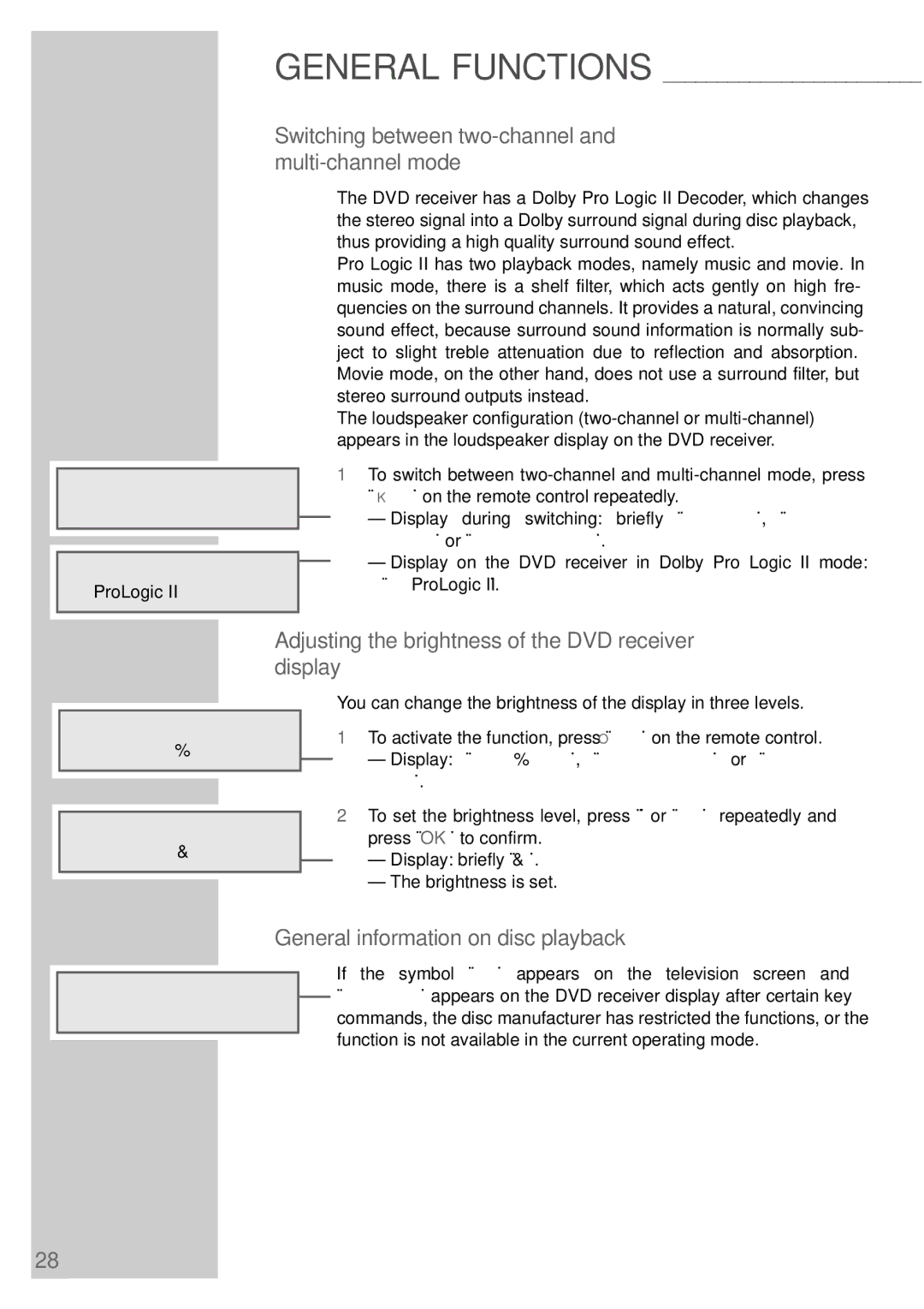 Grundig DR 3400 DD manual Switching between two-channel and multi-channel mode, General information on disc playback 