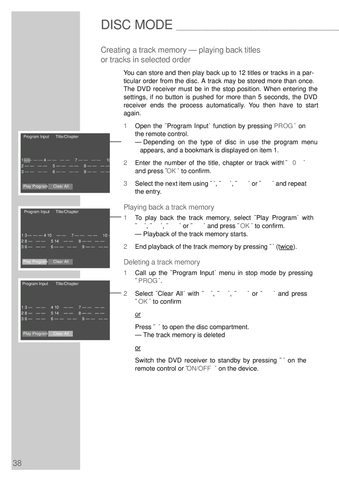 Grundig DR 3400 DD manual Playing back a track memory, Deleting a track memory 