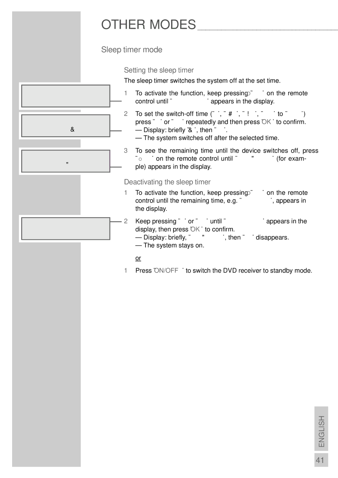 Grundig DR 3400 DD manual Sleep timer mode, Setting the sleep timer, Deactivating the sleep timer 