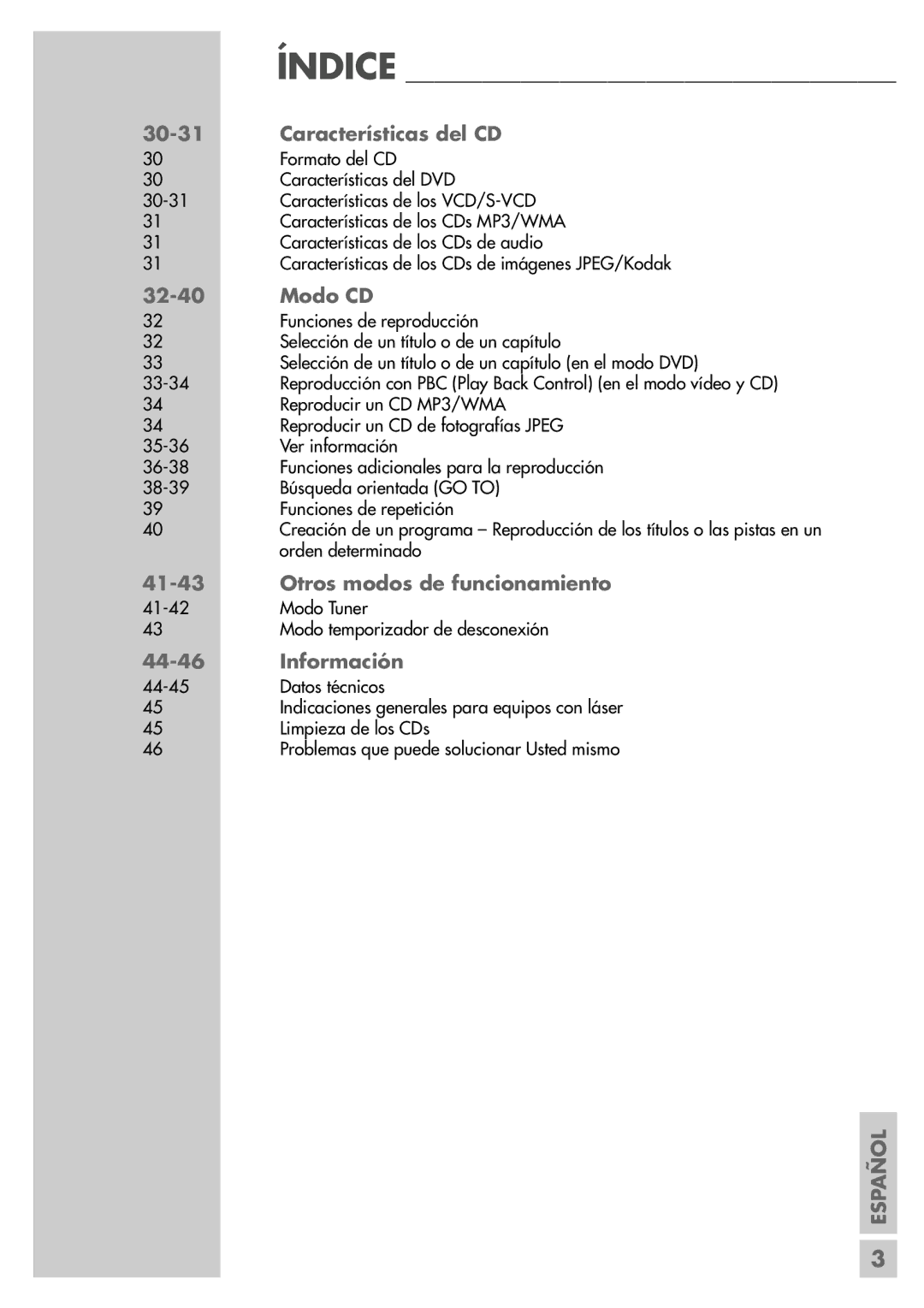 Grundig DR 5400 DD manual Características del CD, Modo CD, Otros modos de funcionamiento, Información 