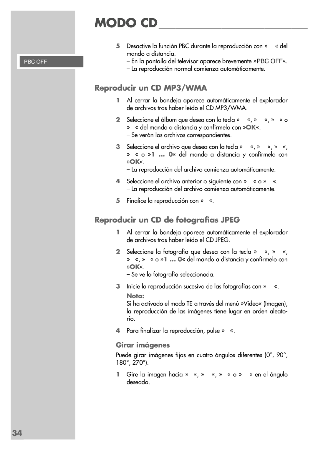 Grundig DR 5400 DD manual Reproducir un CD MP3/WMA, Reproducir un CD de fotografías Jpeg, Girar imágenes 