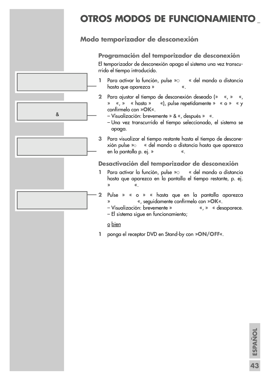 Grundig DR 5400 DD manual Modo temporizador de desconexión, Programación del temporizador de desconexión 