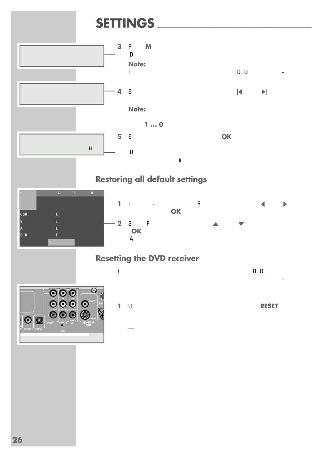 Grundig DR 5400 DD manual Restoring all default settings, Resetting the DVD receiver 