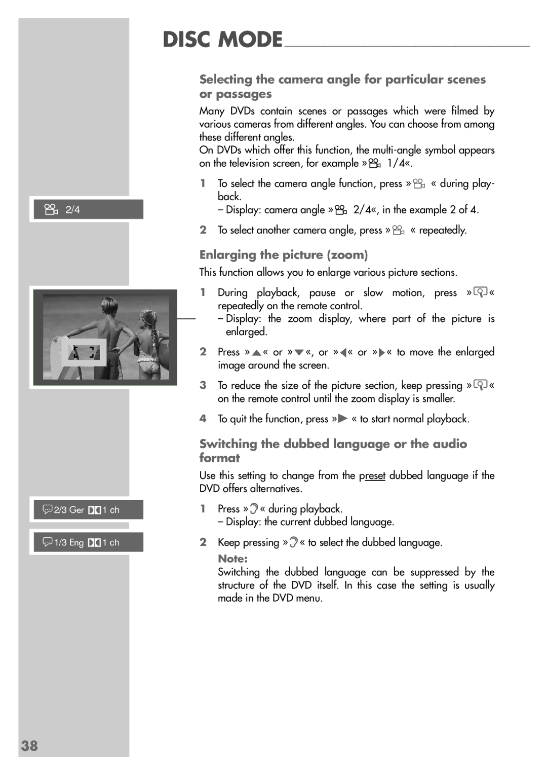 Grundig DR 5400 DD manual Enlarging the picture zoom, Switching the dubbed language or the audio format 