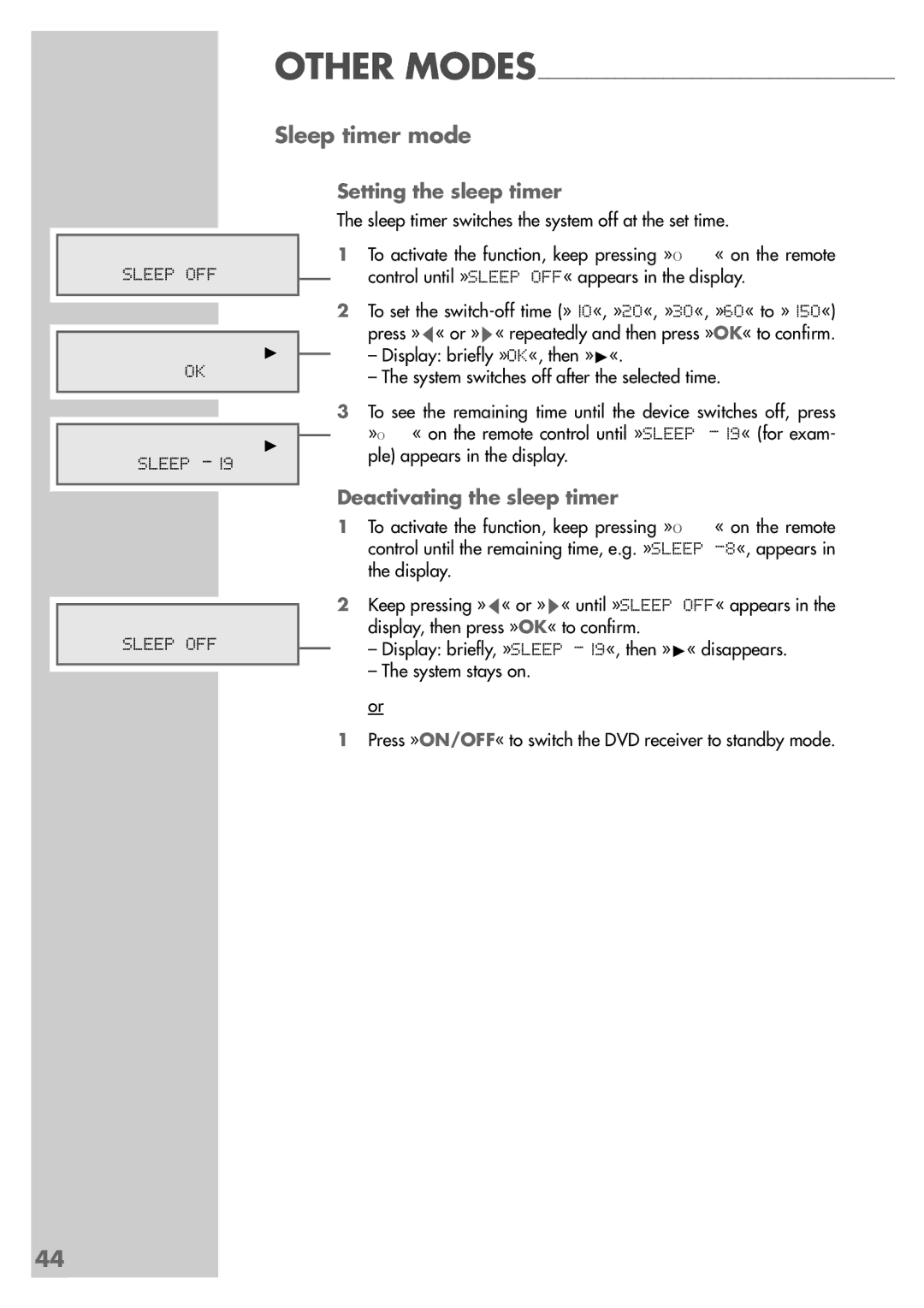 Grundig DR 5400 DD manual Sleep timer mode, Setting the sleep timer, Deactivating the sleep timer 