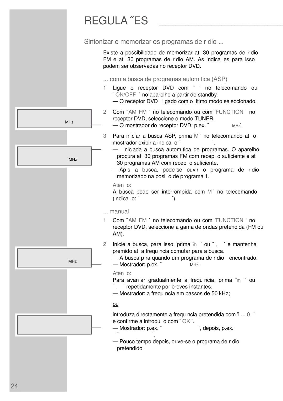 Grundig DR 5400 DD manual Sintonizar e memorizar os programas de rádio, Com a busca de programas automática ASP, Manual 