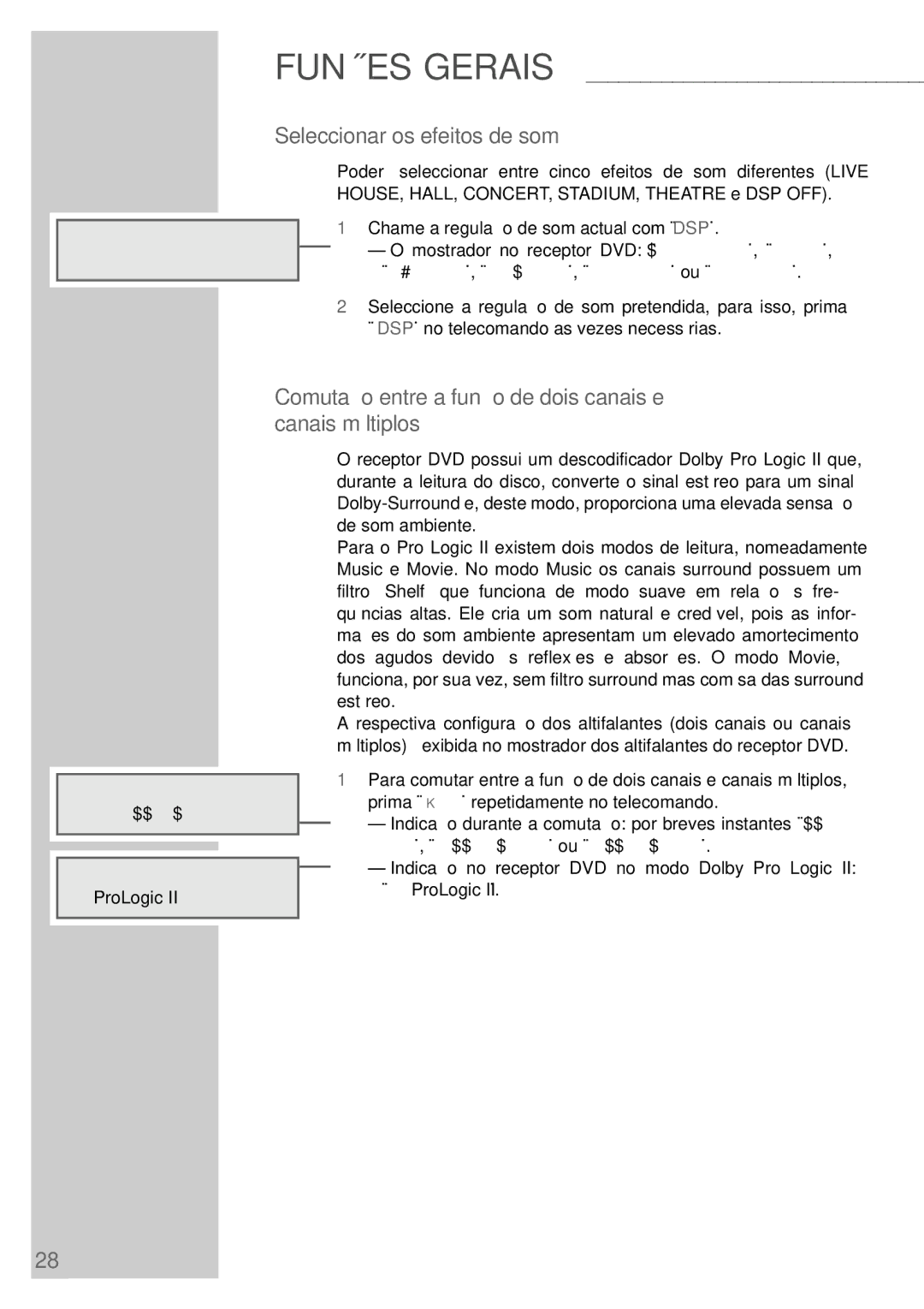 Grundig DR 5400 DD manual Seleccionar os efeitos de som, Comutação entre a função de dois canais e canais múltiplos 