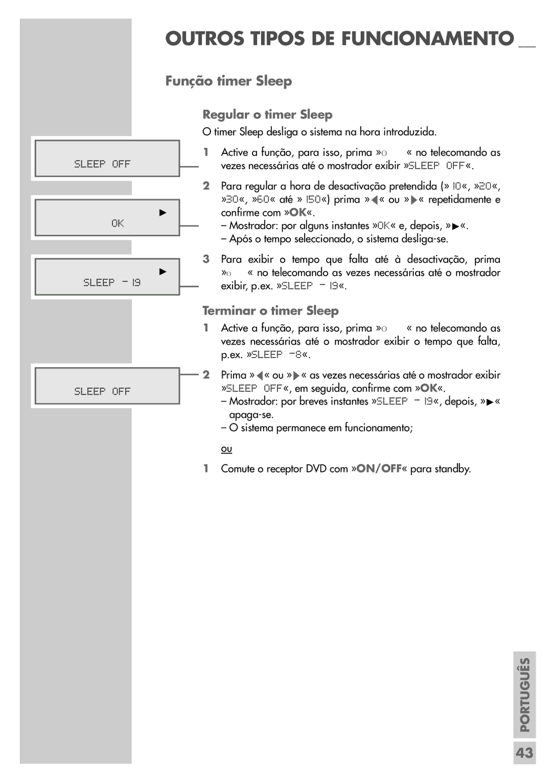 Grundig DR 5400 DD manual Função timer Sleep, Regular o timer Sleep, Terminar o timer Sleep 