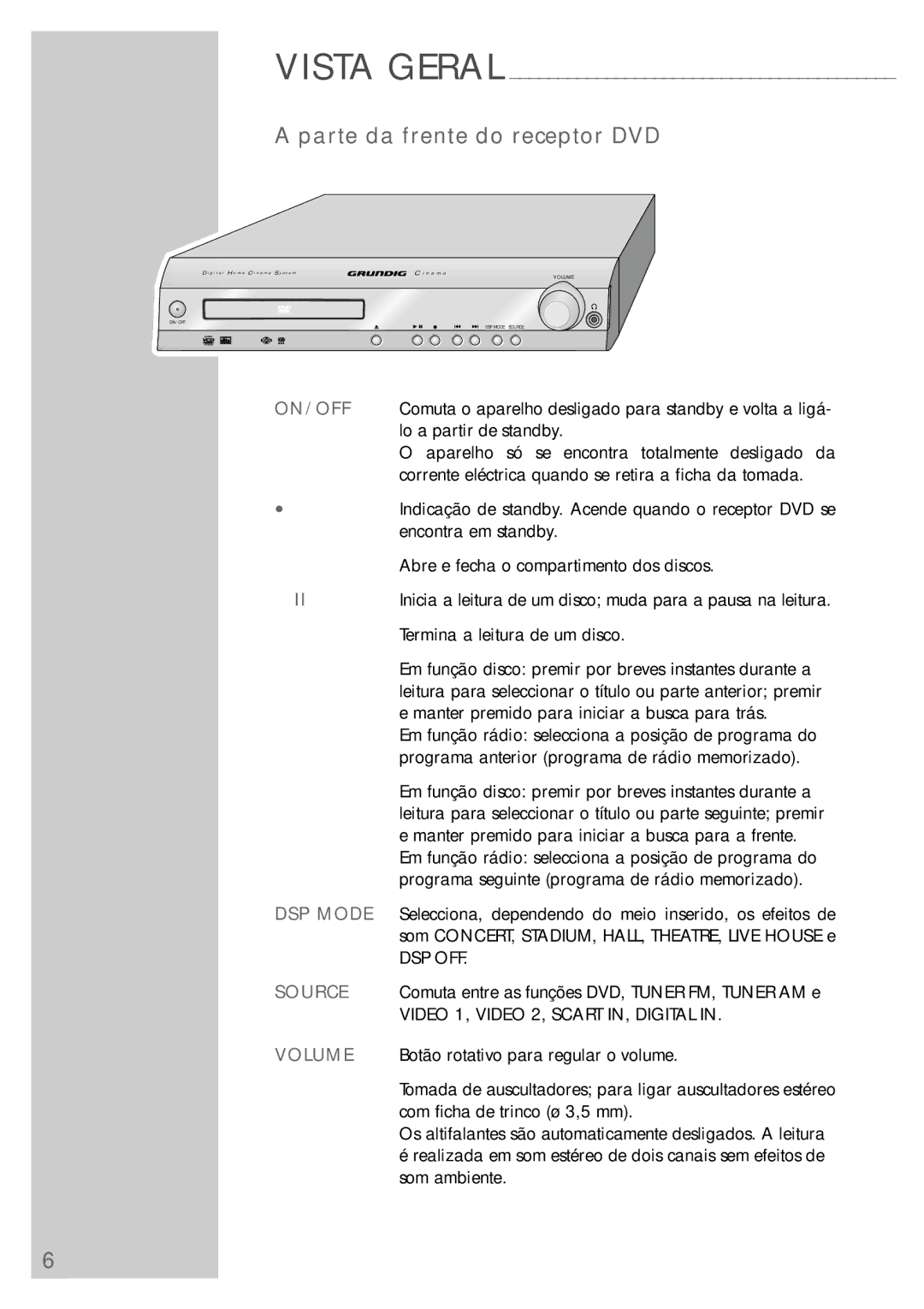 Grundig DR 5400 DD manual Parte da frente do receptor DVD, Termina a leitura de um disco 