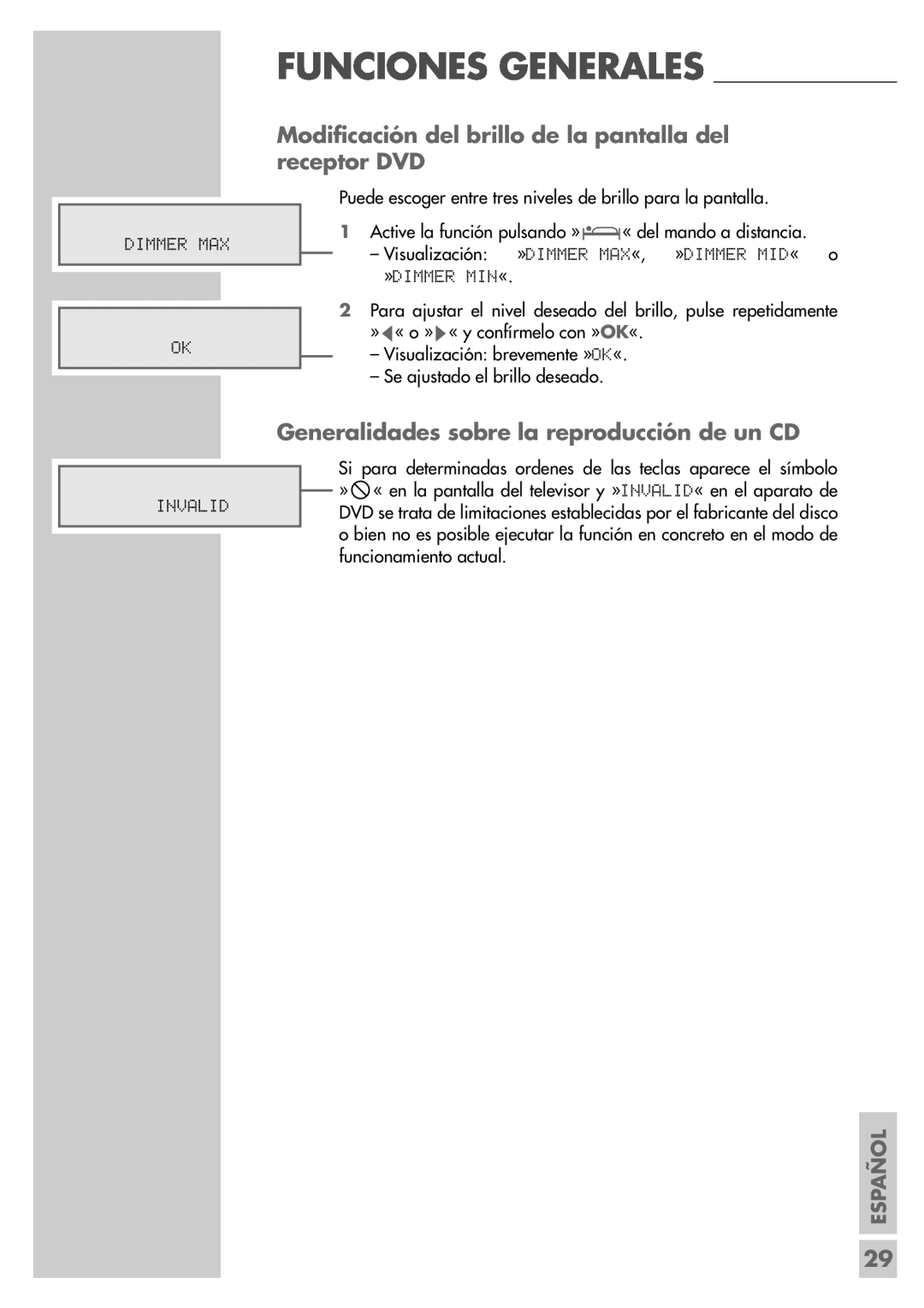 Grundig DR 5400 DD manual Generalidades sobre la reproducción de un CD, Funciones Generales ___________________, Español 