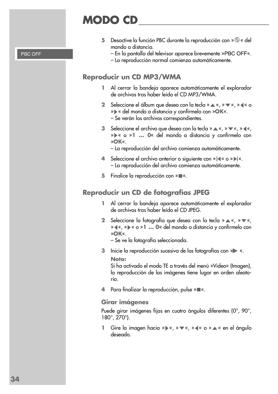Grundig DR 5400 DD manual Reproducir un CD MP3/WMA, Reproducir un CD de fotografías JPEG, Girar imágenes 