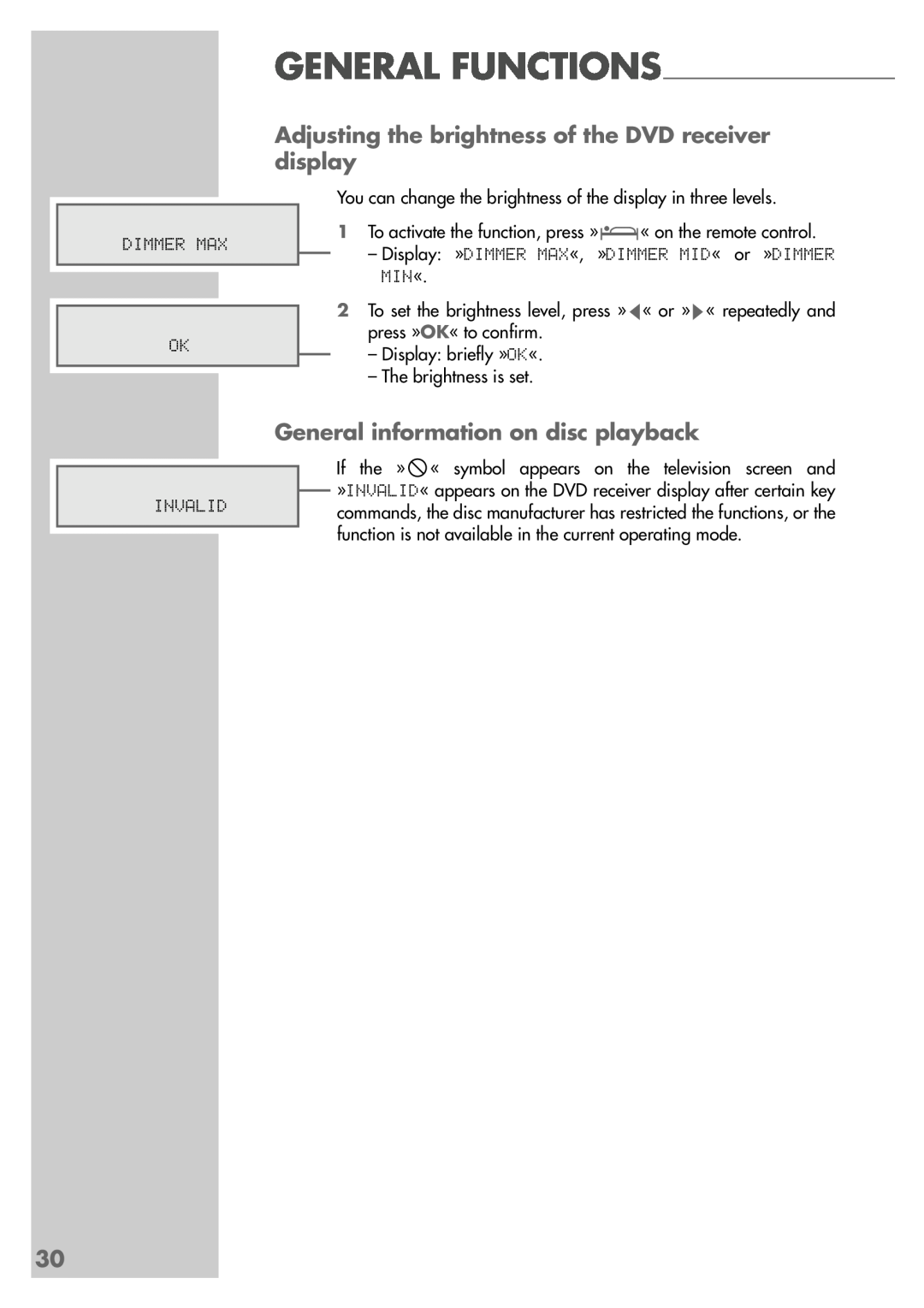 Grundig DR 5400 DD manual General information on disc playback, General Functions 