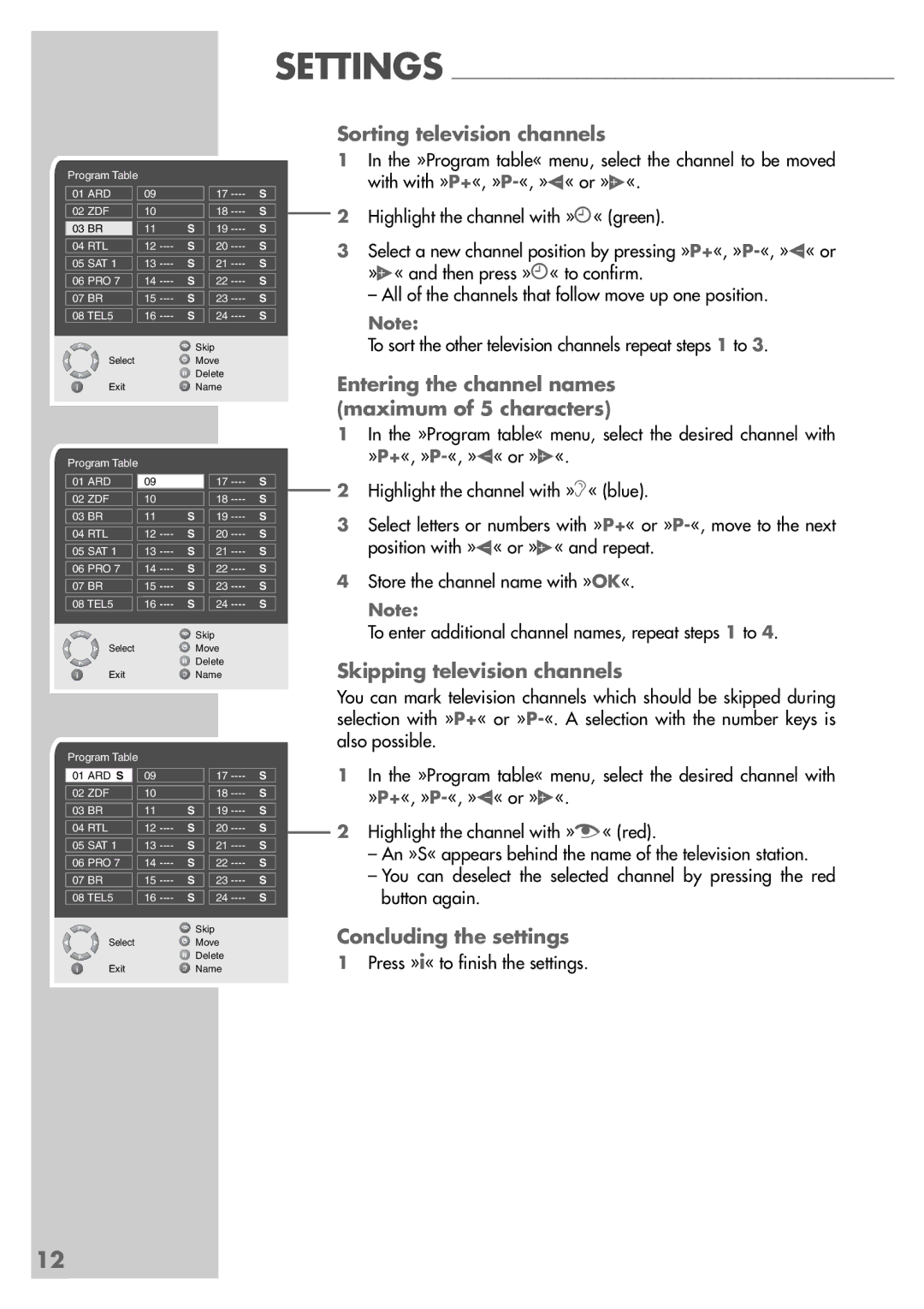 Grundig Elegance 37 LXW 94-8616 Dolby Sorting television channels, Entering the channel names maximum of 5 characters 