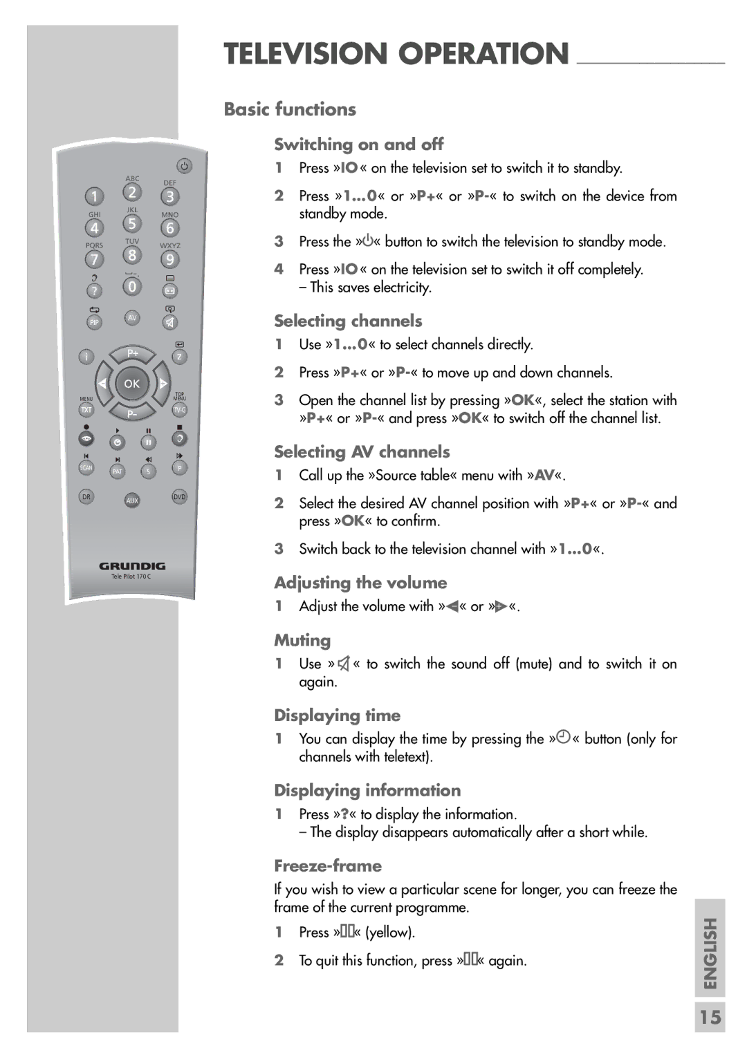 Grundig Elegance 40 LXW 102-8616 Dolby, Elegance 37 LXW 94-8616 Dolby manual Basic functions 