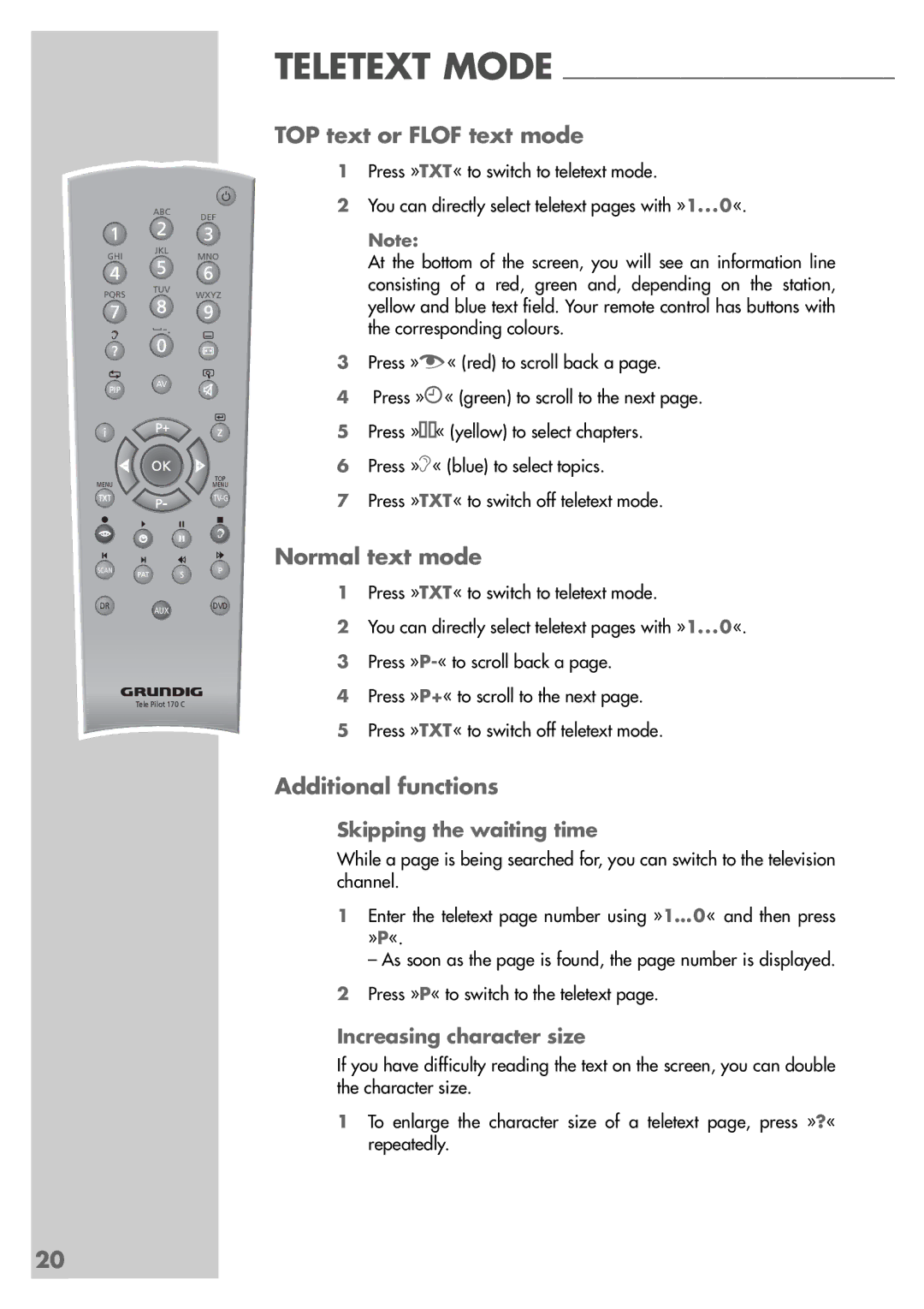 Grundig Elegance 37 LXW 94-8616 Dolby manual TOP text or Flof text mode, Normal text mode, Additional functions 