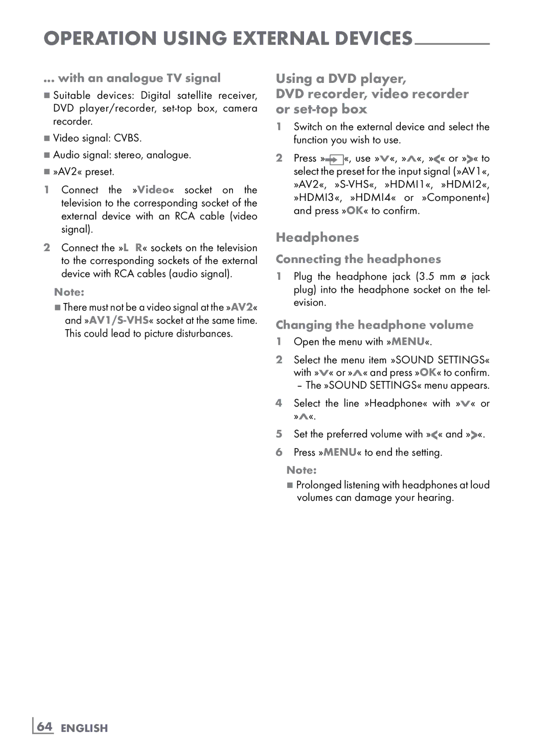 Grundig FineArts 46 FLE 9170 SL manual Headphones, With an analogue TV signal, Connecting the headphones, ­64 English 