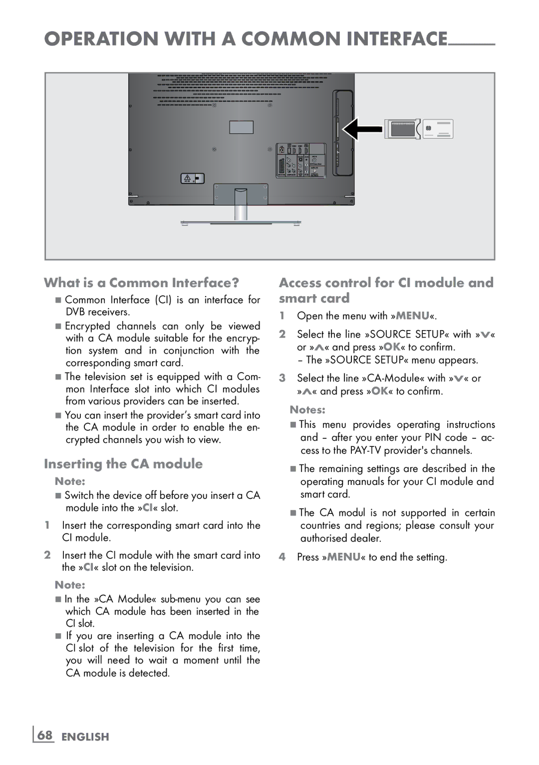 Grundig FineArts 46 FLE 9170 SL manual What is a Common Interface?, Inserting the CA module, ­68 English 