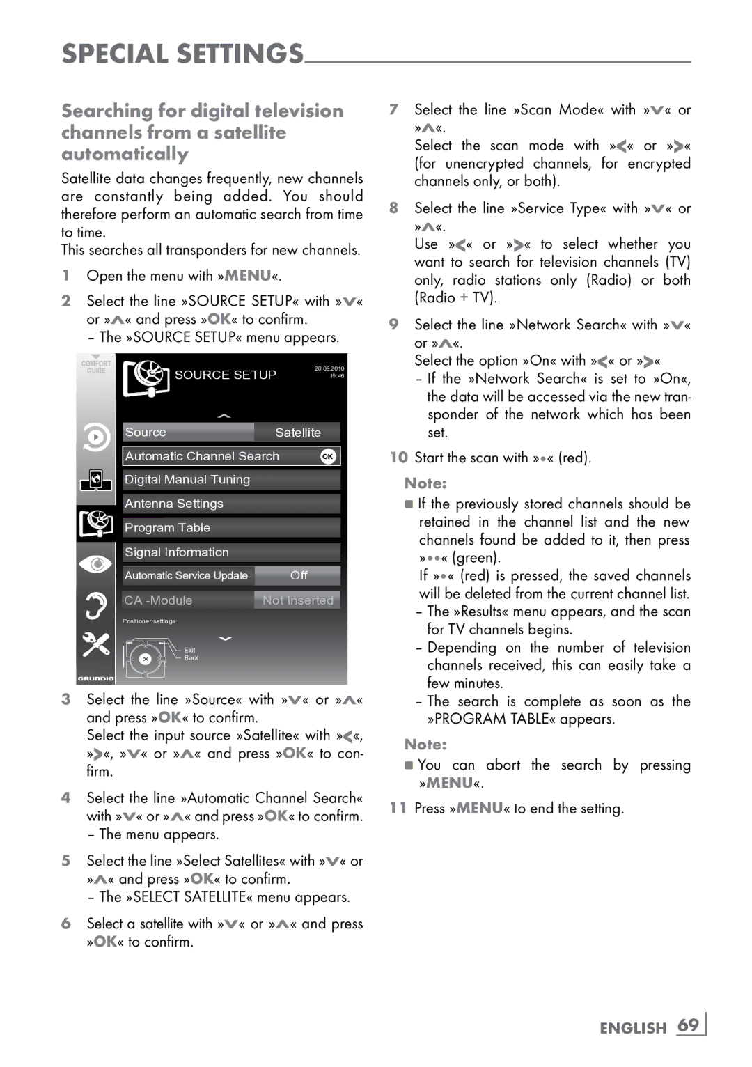 Grundig FineArts 46 FLE 9170 SL manual Menu appears, English ­69 