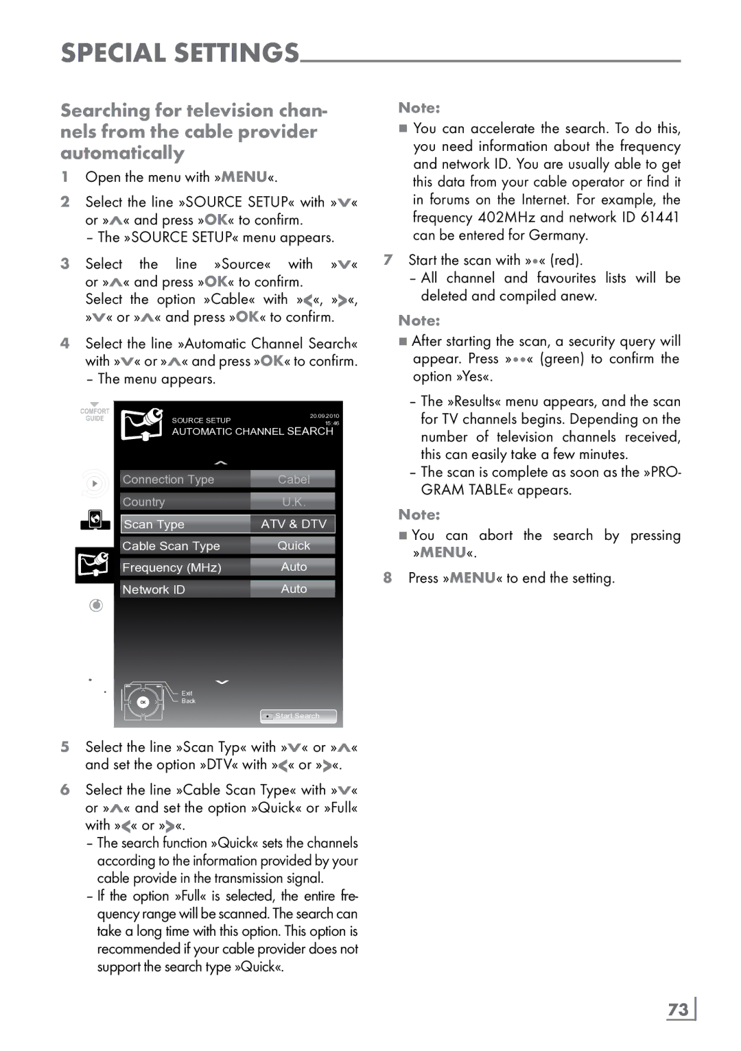 Grundig FineArts 46 FLE 9170 SL Select Line »Source«, Select Option, »V« or »Λ« and press »OK« to confirm, English ­73 