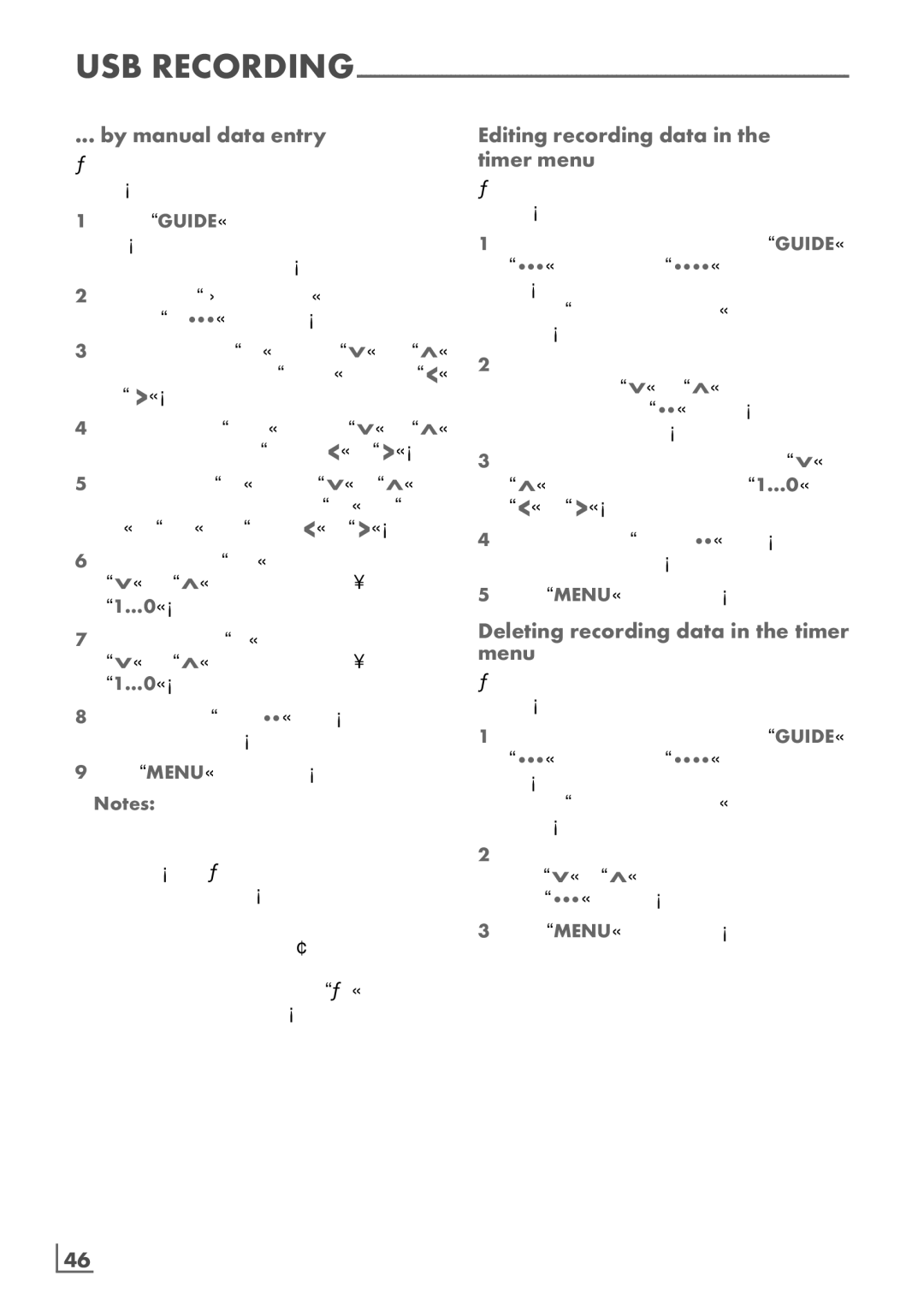 Grundig FLE 9170 SL By manual data entry, Editing recording data in the ­ timer menu, ­46 English 