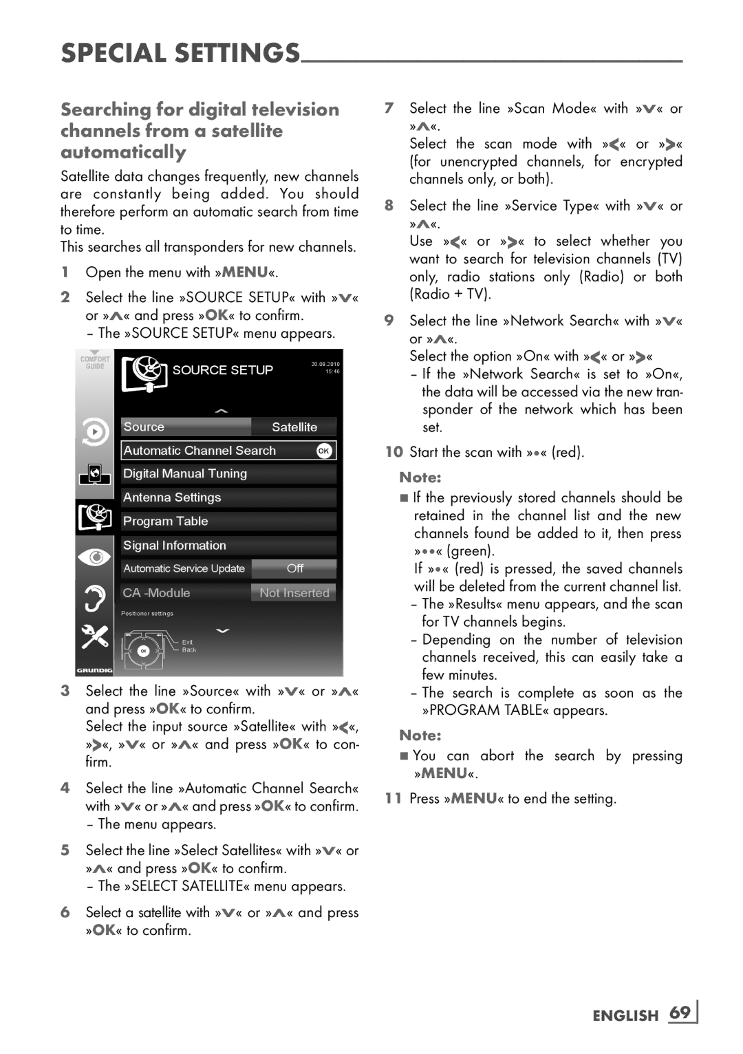 Grundig FLE 9170 SL manual Menu appears, English ­69 