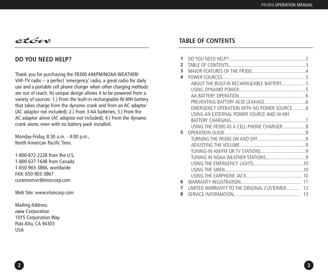 Grundig FR 300 operation manual Do YOU Need HELP?, Table of Contents 