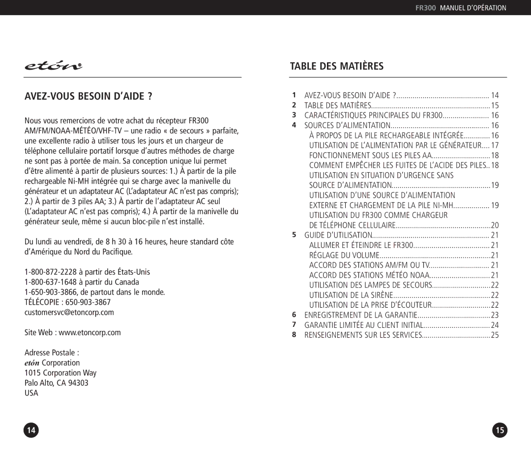 Grundig FR 300 operation manual AVEZ-VOUS Besoin D’AIDE ?, Table DES Matières, Utilisation EN Situation D’URGENCE Sans 