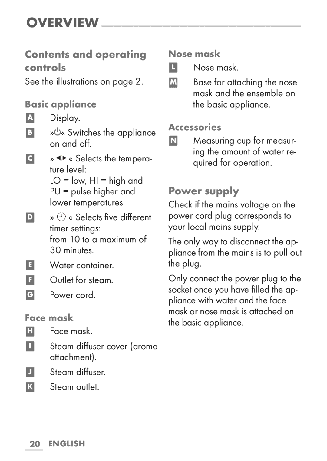 Grundig FS 4820 manual Contents and operating controls, Power supply 