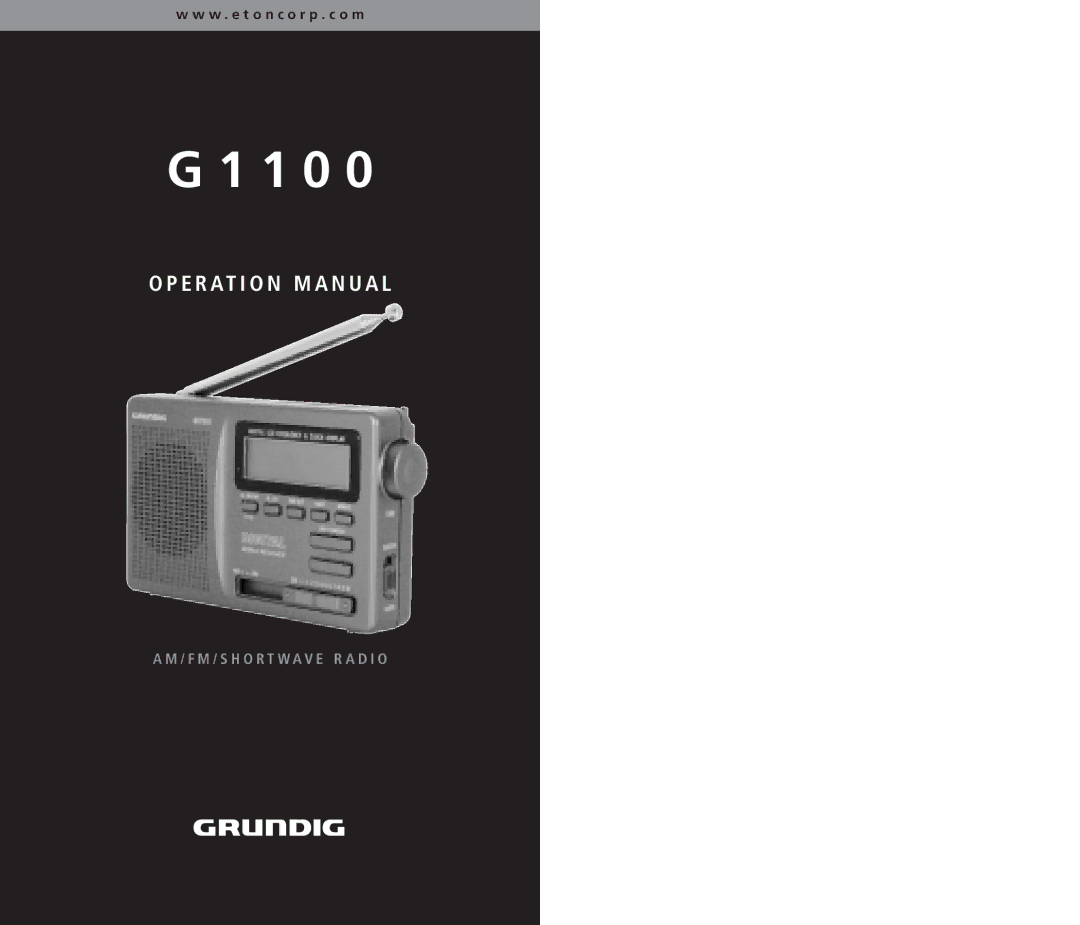 Grundig owner manual G1100 AM/FM/Shortwave Radio 