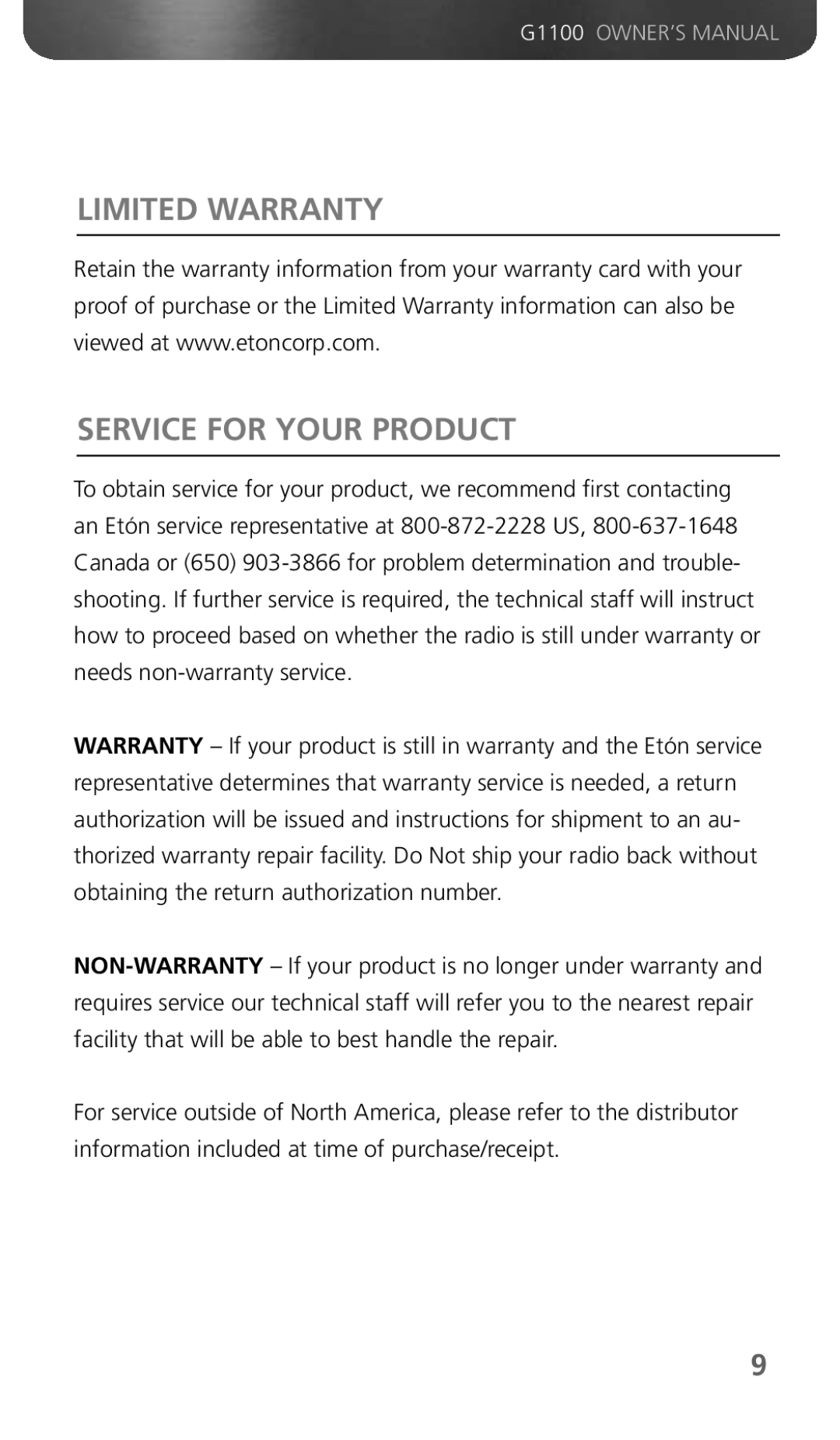 Grundig G1100 owner manual Limited Warranty Service for Your Product 