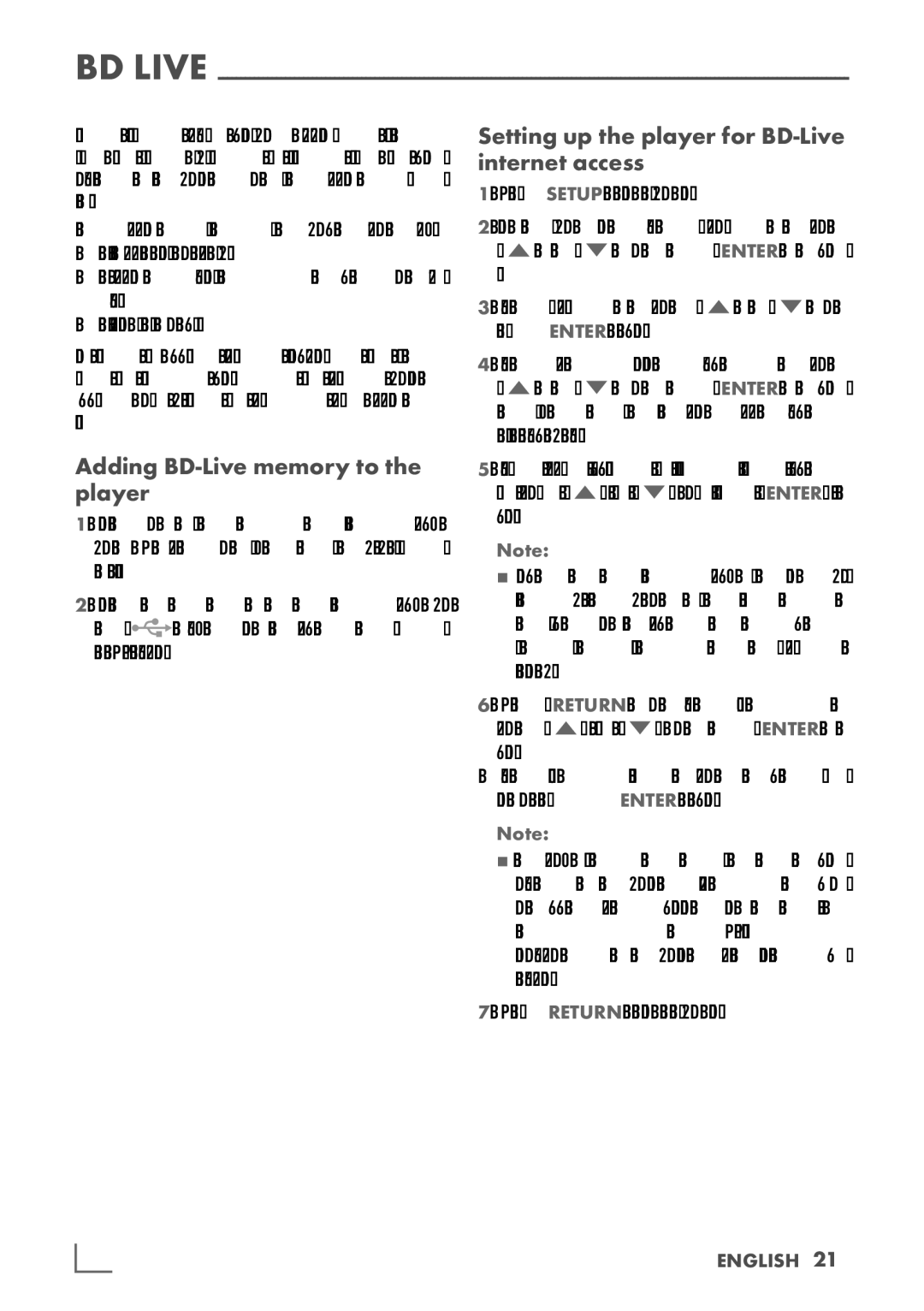 Grundig GBP 6000 2D Adding BD-Live memory to the player, Setting up the player for BD-Live internet access, English 21­ 