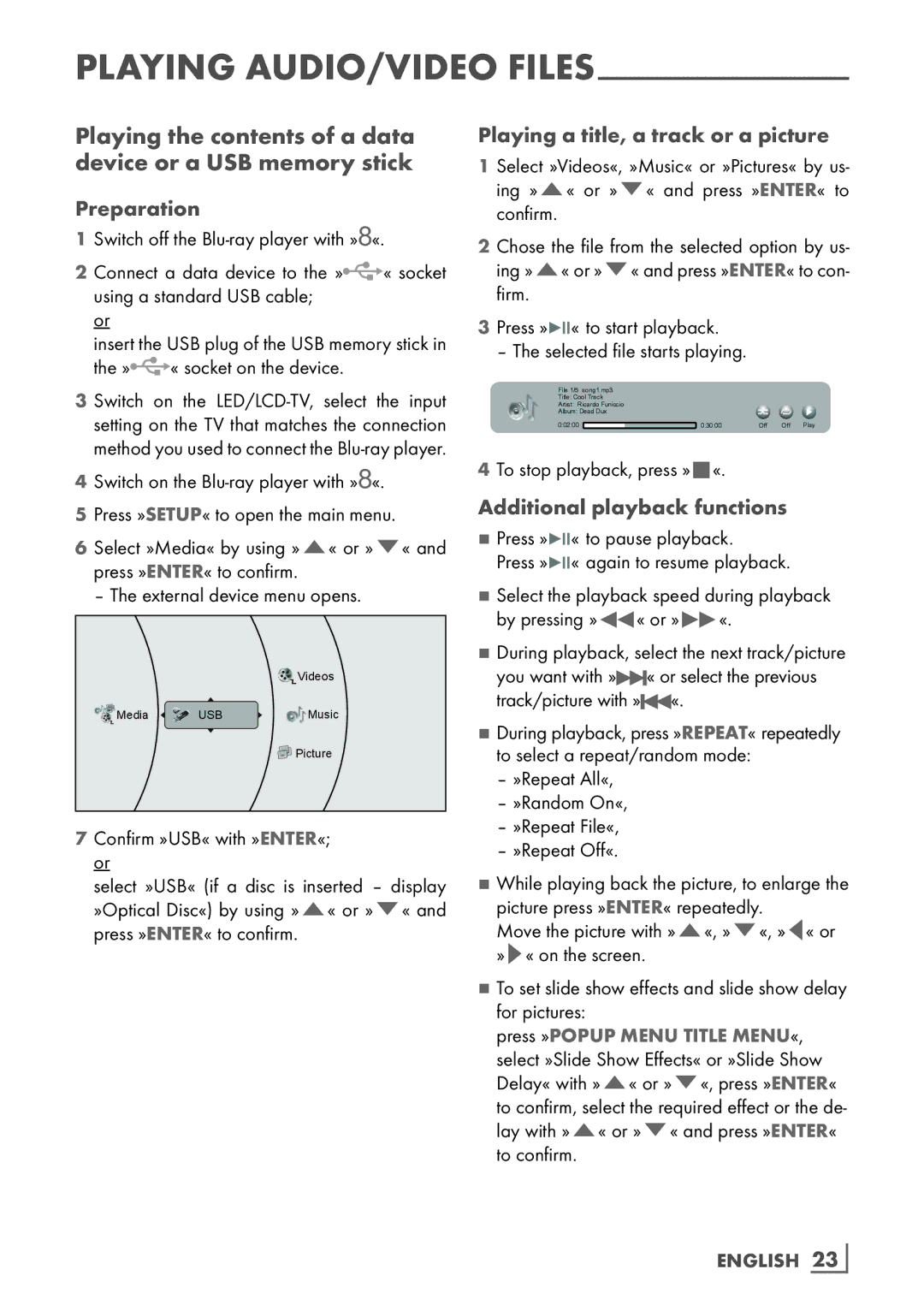 Grundig GBP 6000 2D manual Playing the contents of a data device or a USB memory stick 