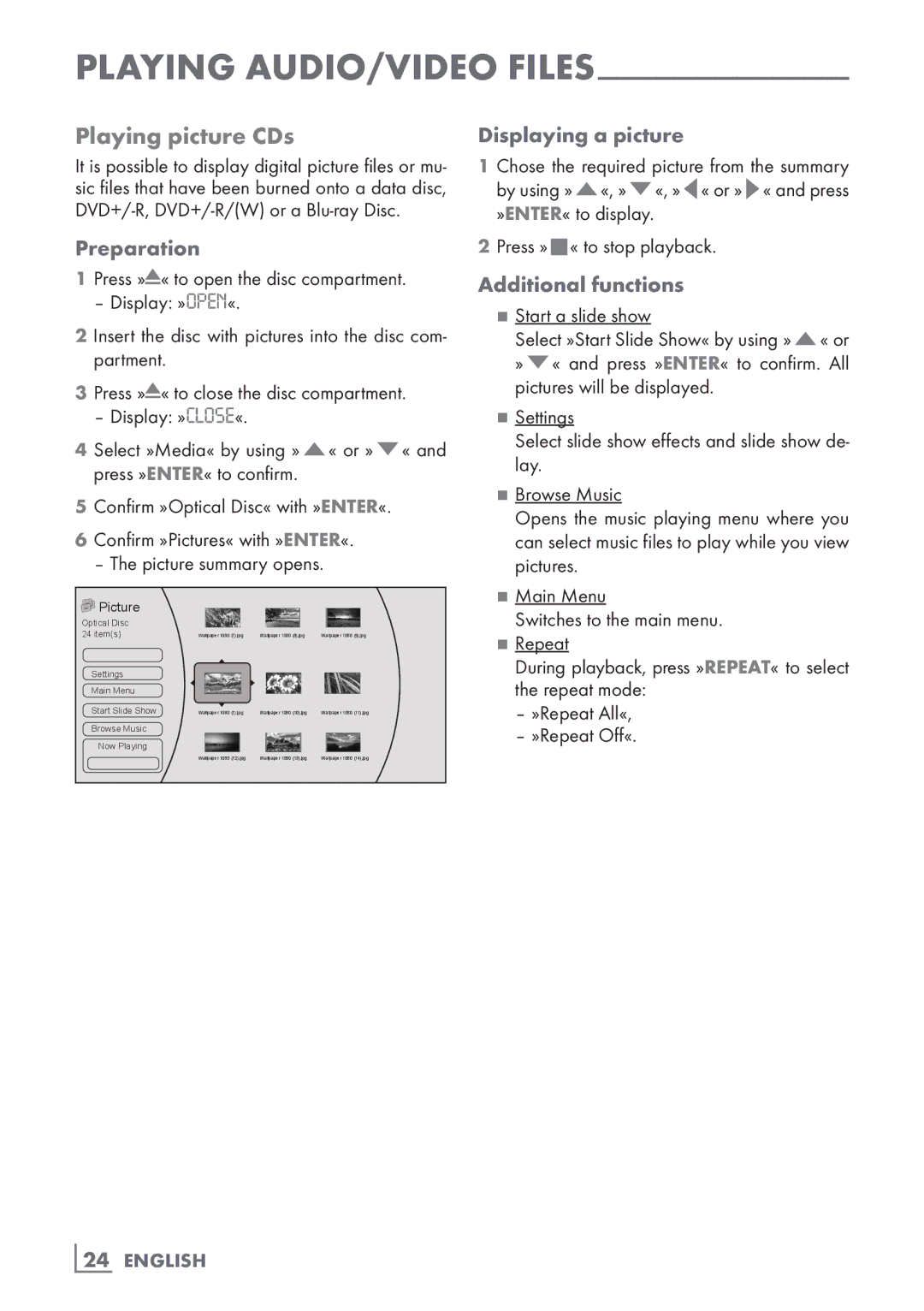 Grundig GBP 6000 2D manual Displaying a picture, Additional functions, 24­ English 