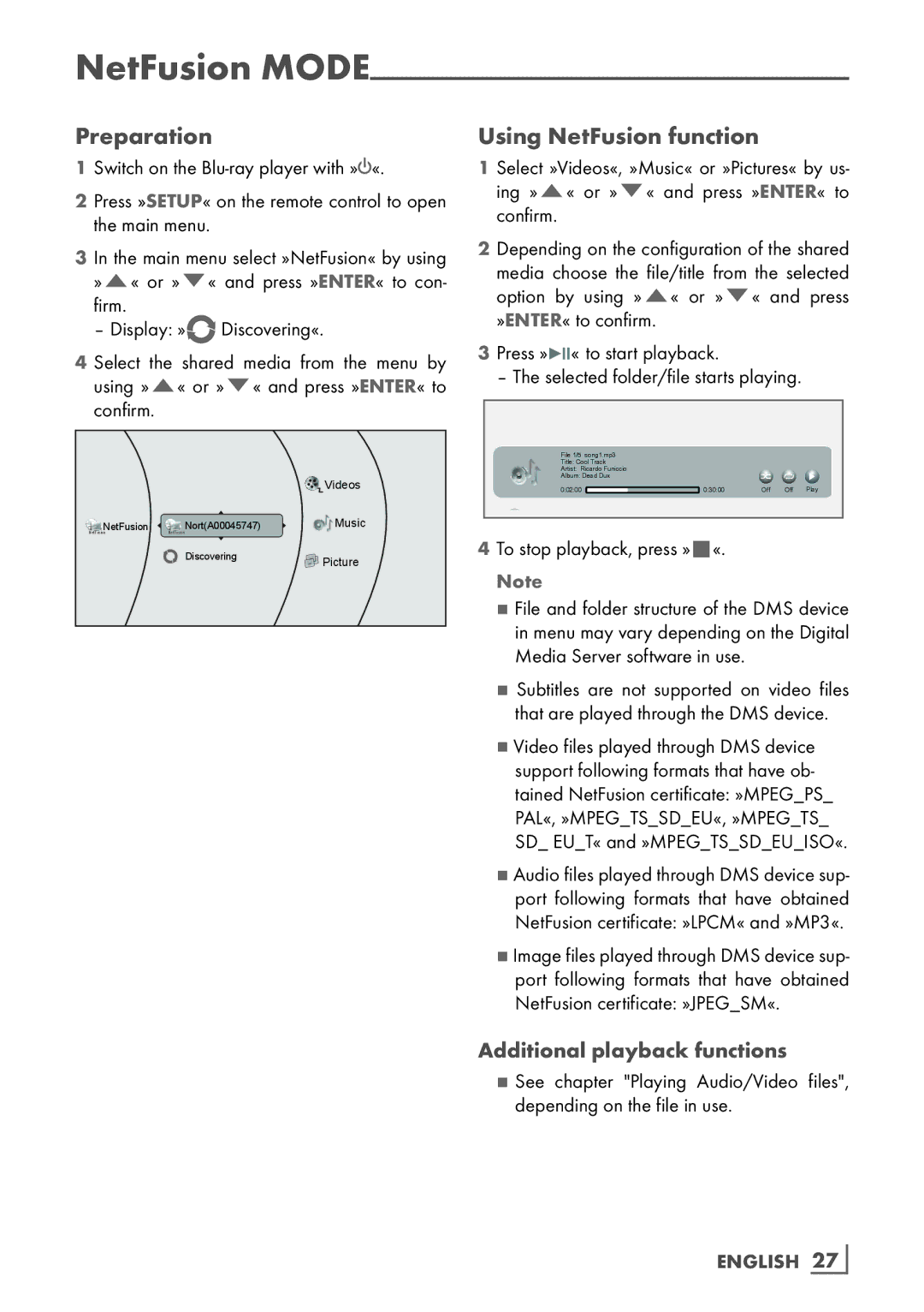 Grundig GBP 6000 2D manual Using NetFusion function, To stop playback, press »7«, English 27­ 