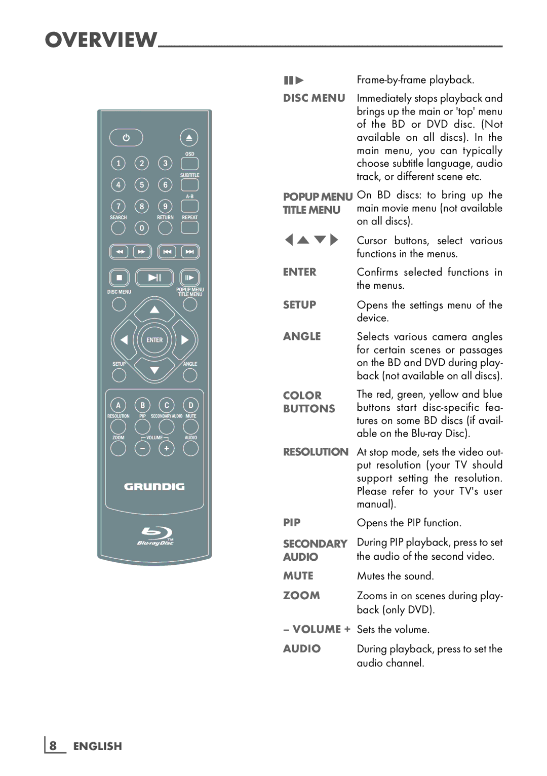 Grundig GBP 6000 2D manual Volume + Sets the volume, Audio channel 