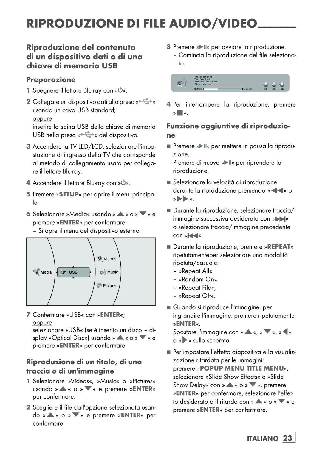 Grundig GBP 6100 2D manual Preparazione, Riproduzione di un titolo, di una traccia o di unimmagine 