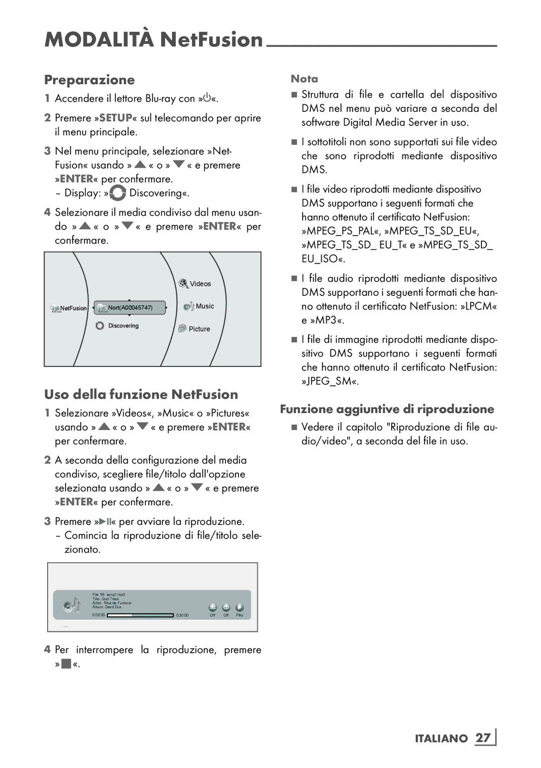 Grundig GBP 6100 2D manual Uso della funzione NetFusion, Funzione aggiuntive di riproduzione 