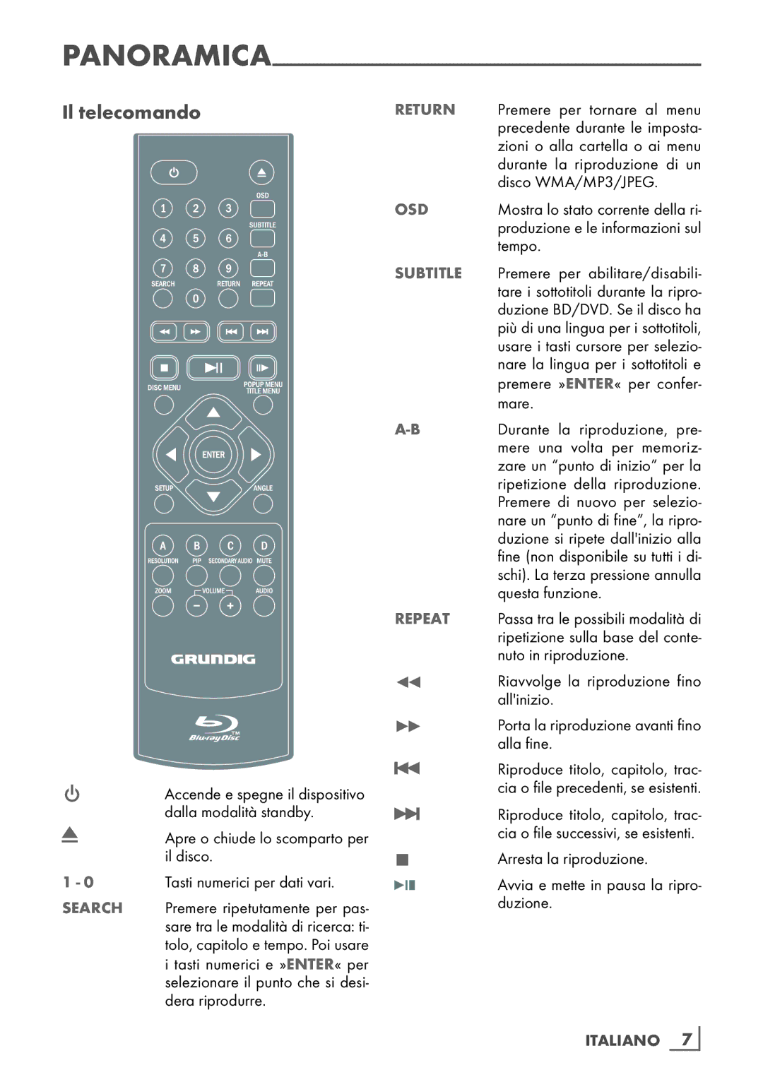 Grundig GBP 6100 2D manual Il telecomando 